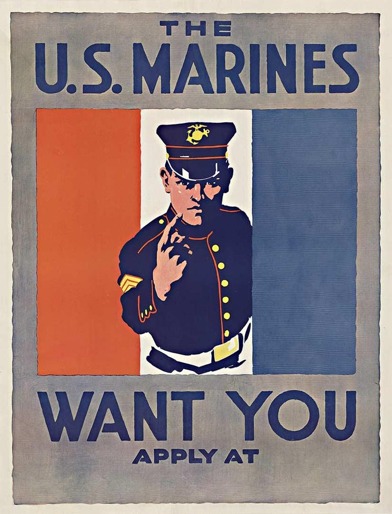 Unknown Figurative Print - The U. S. Marines Want You original vintage World War One poster