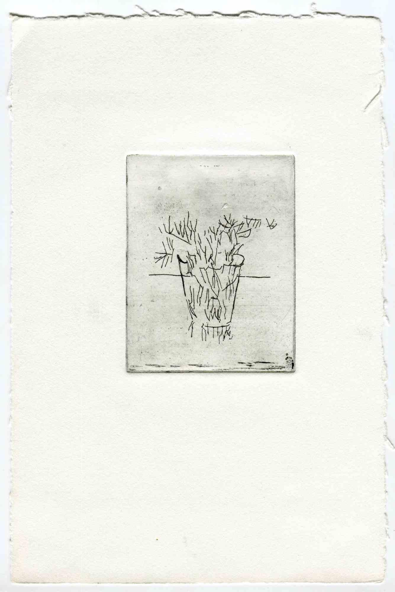 Unknown Figurative Print - The Vase - Original Etching and Drypoint - Mid-20th Century