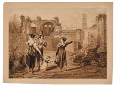 The Walk - Original Etching by Anonymous Artist 19th Century