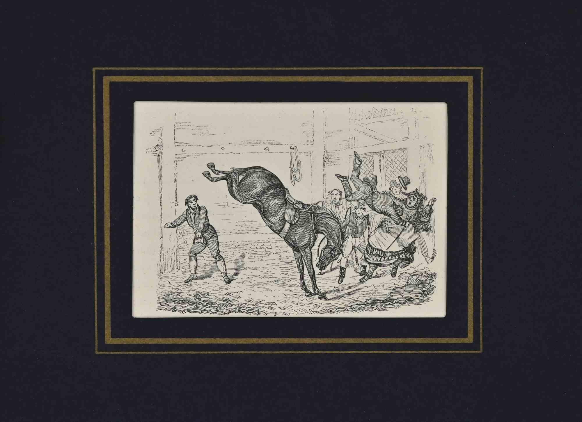 Unknown Figurative Print – Das Wildpferd - Lithographie - 19. Jahrhundert