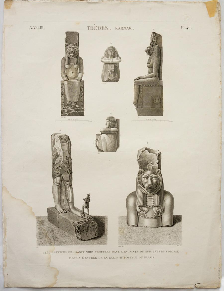 Thebes. Karnak. / 1.2.3.4.5 Statues de Granit Noir Trouvees dans l’Enceinte du S - Print by Unknown