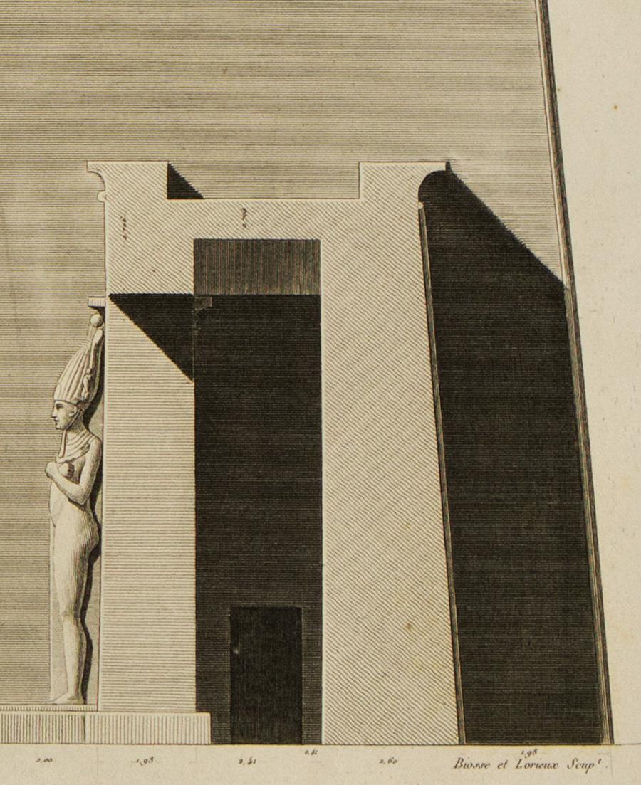 Thebes. Medynet-Abou / Coupes Transversales de la Cour et du Peristyle du Palais - Beige Print by Unknown