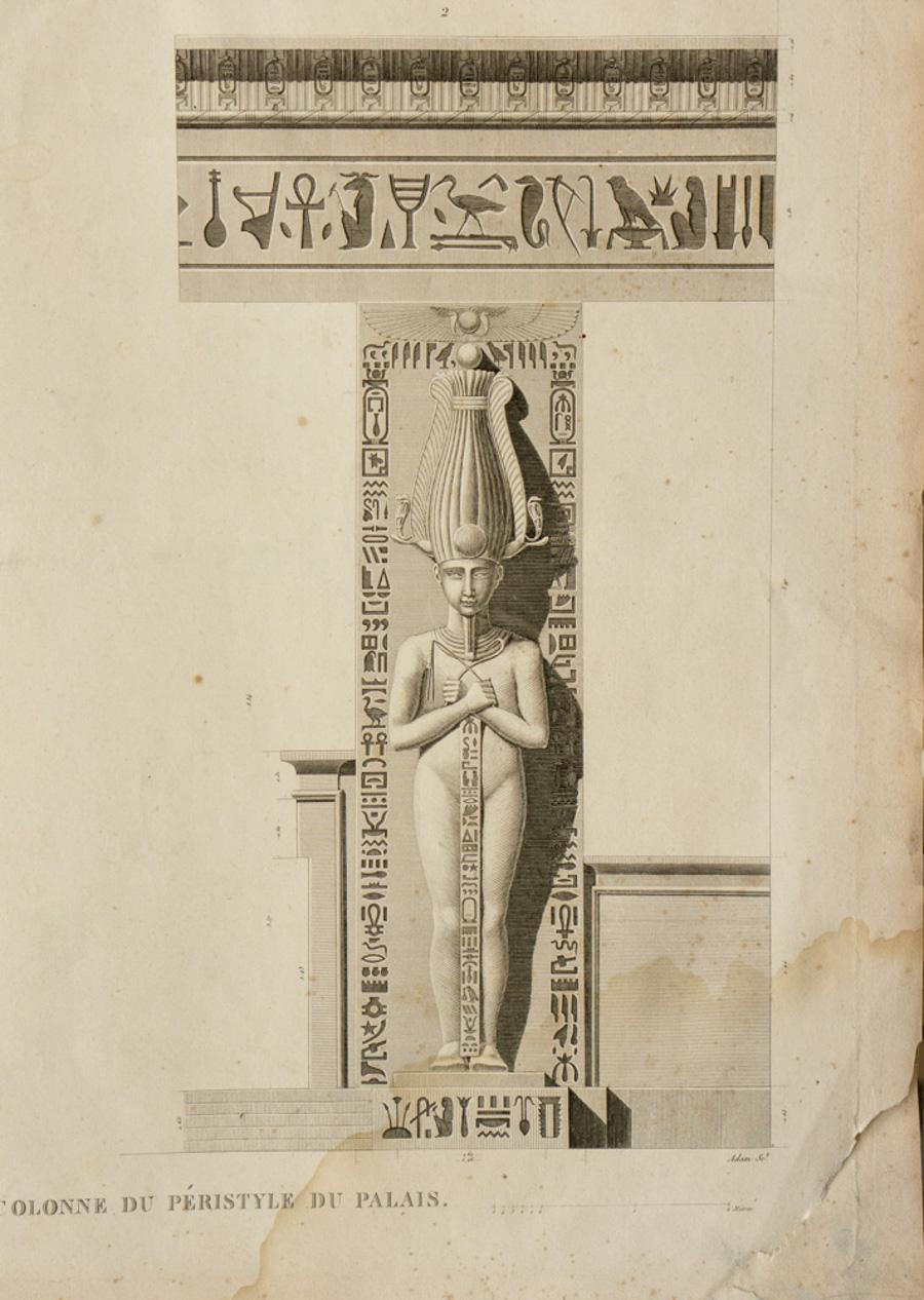 Thebes. Medynet-Abou / Details d’un Pilier Caryatide et d’une Colonne du Peristy - Print by Unknown