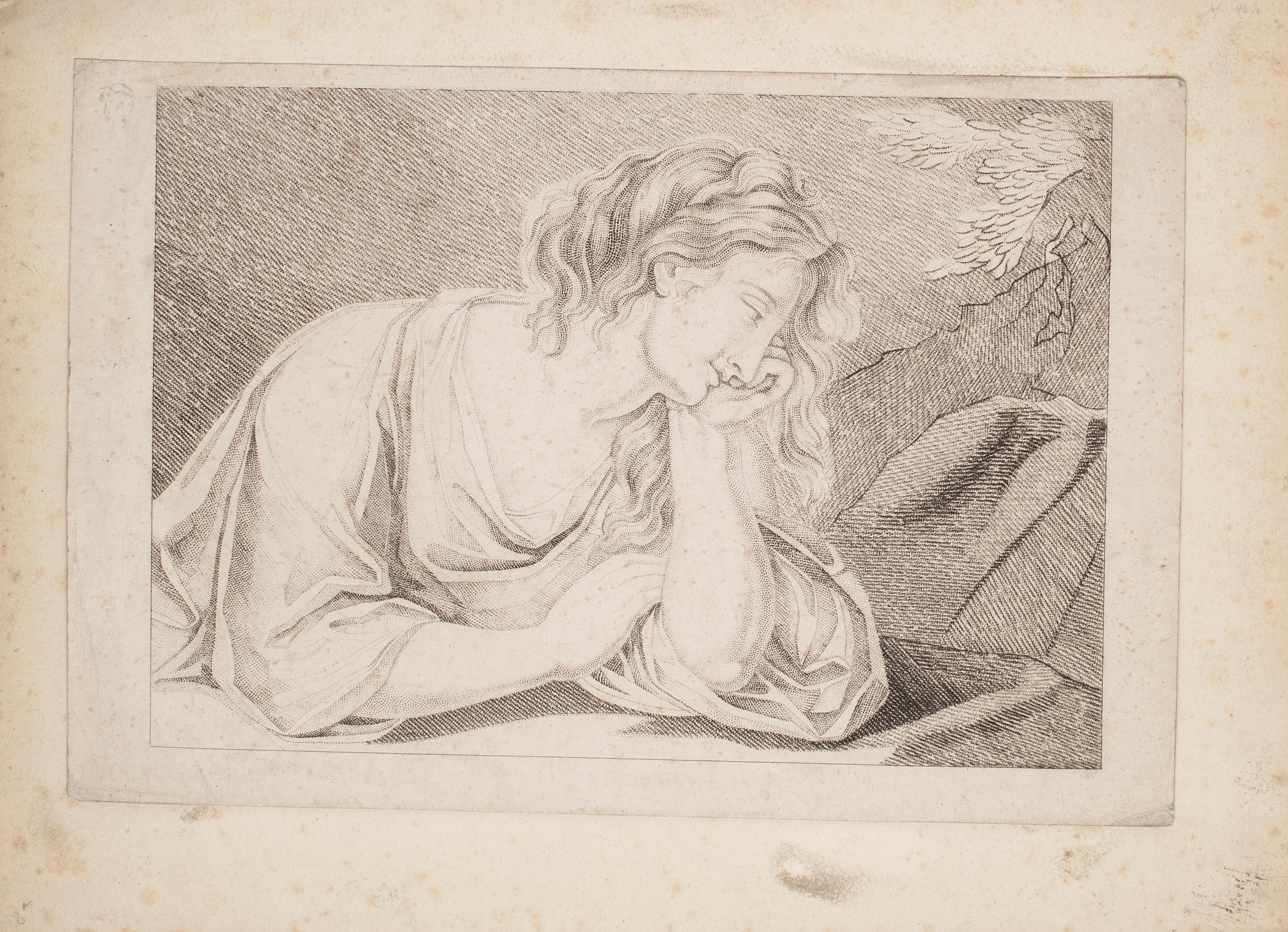 Unknown Figurative Print - Thinking Woman  - Etching - 19th Century