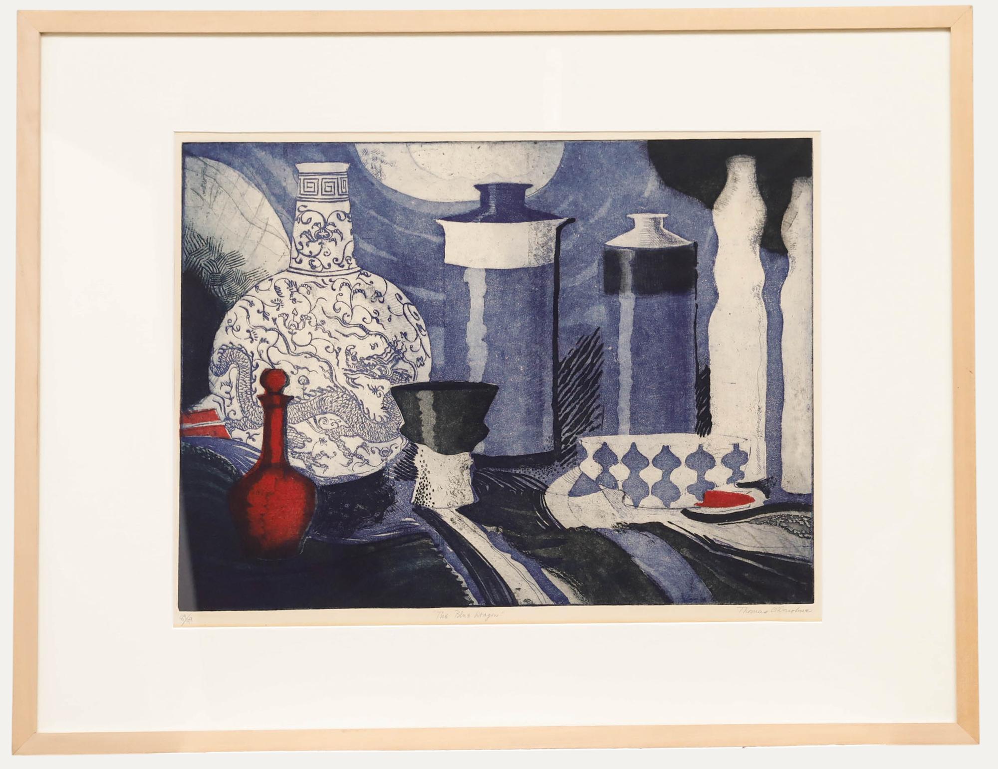 Unknown Still-Life Print - Thomas O'Donohue (1942-2023) - Framed 20th Century Aquatint, The Blue Dragon