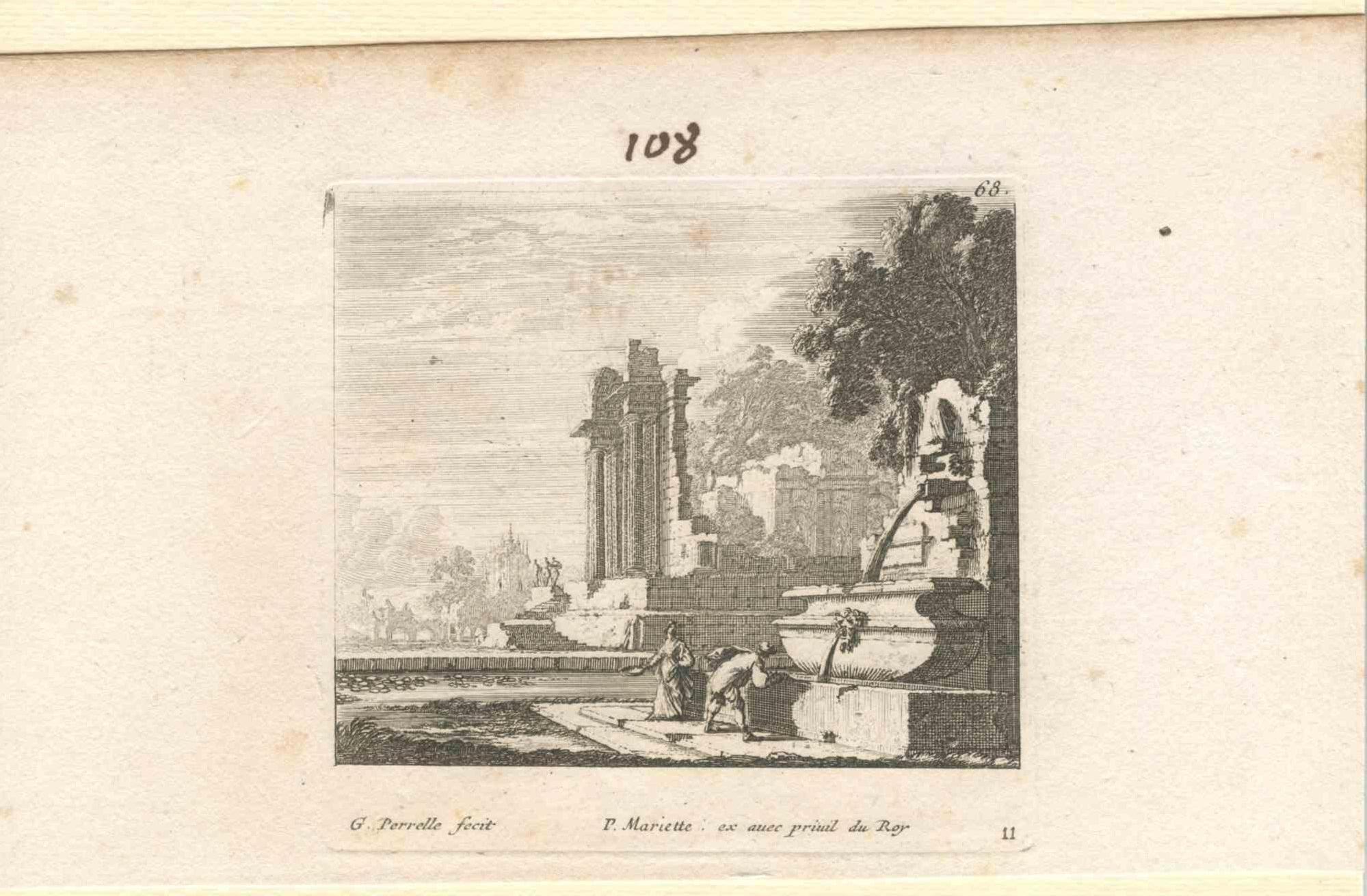 Three Capricci With Classical Ruins- Original Etching - 19th Century - Modern Print by Unknown
