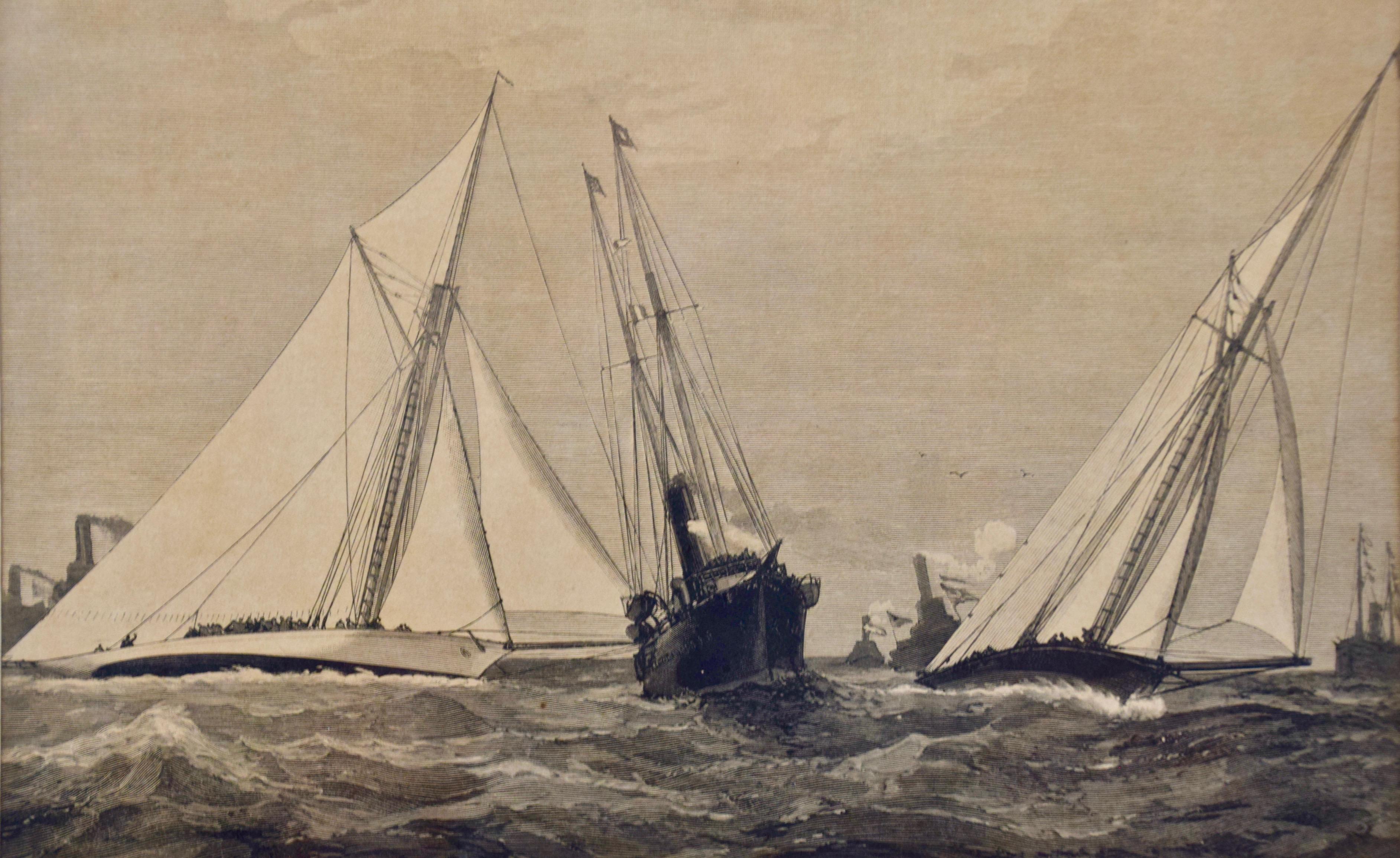 1885 America's Cup Sailing Yachts: Set of 3 Original 19th C. Engravings 2