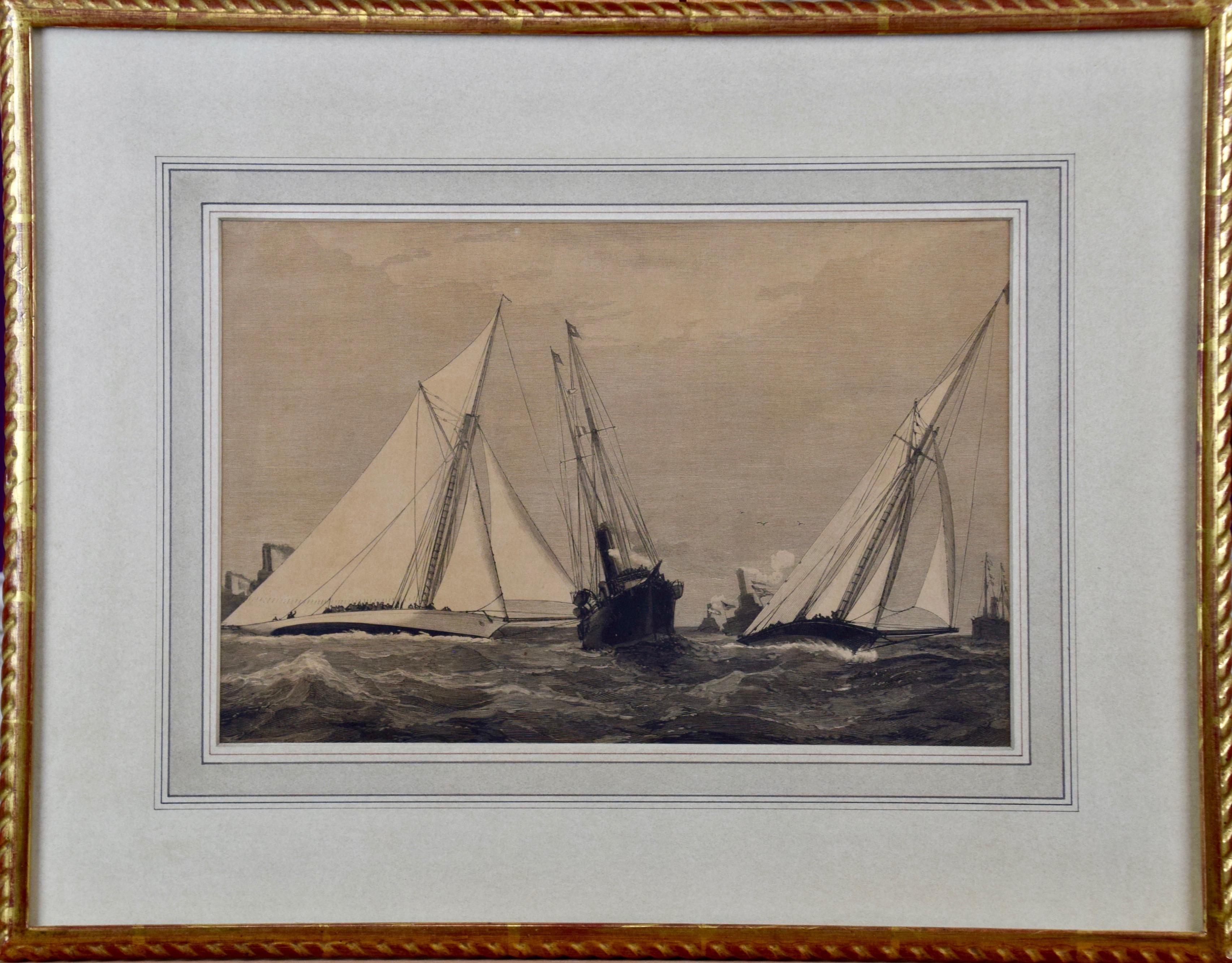 1885 America's Cup Sailing Yachts: Set of 3 Original 19th C. Engravings For Sale 1