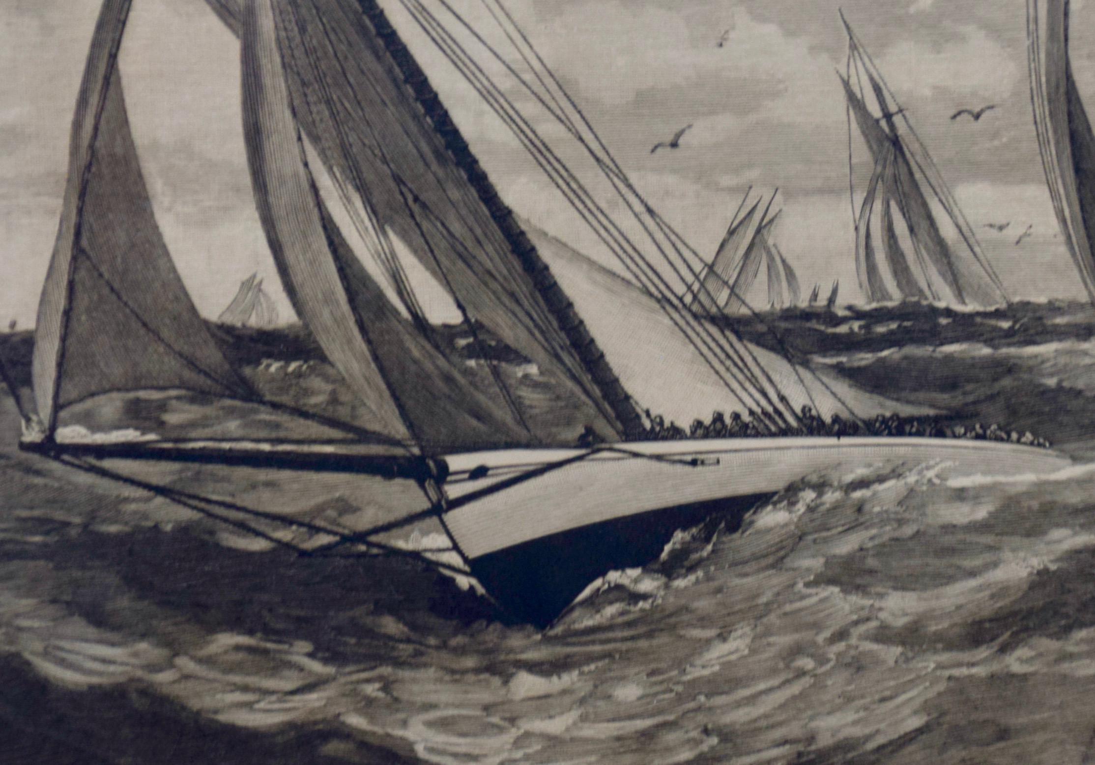 Three Engravings Depicting Sailing Yachts Competing in 1885 America's Cup Trials For Sale 1