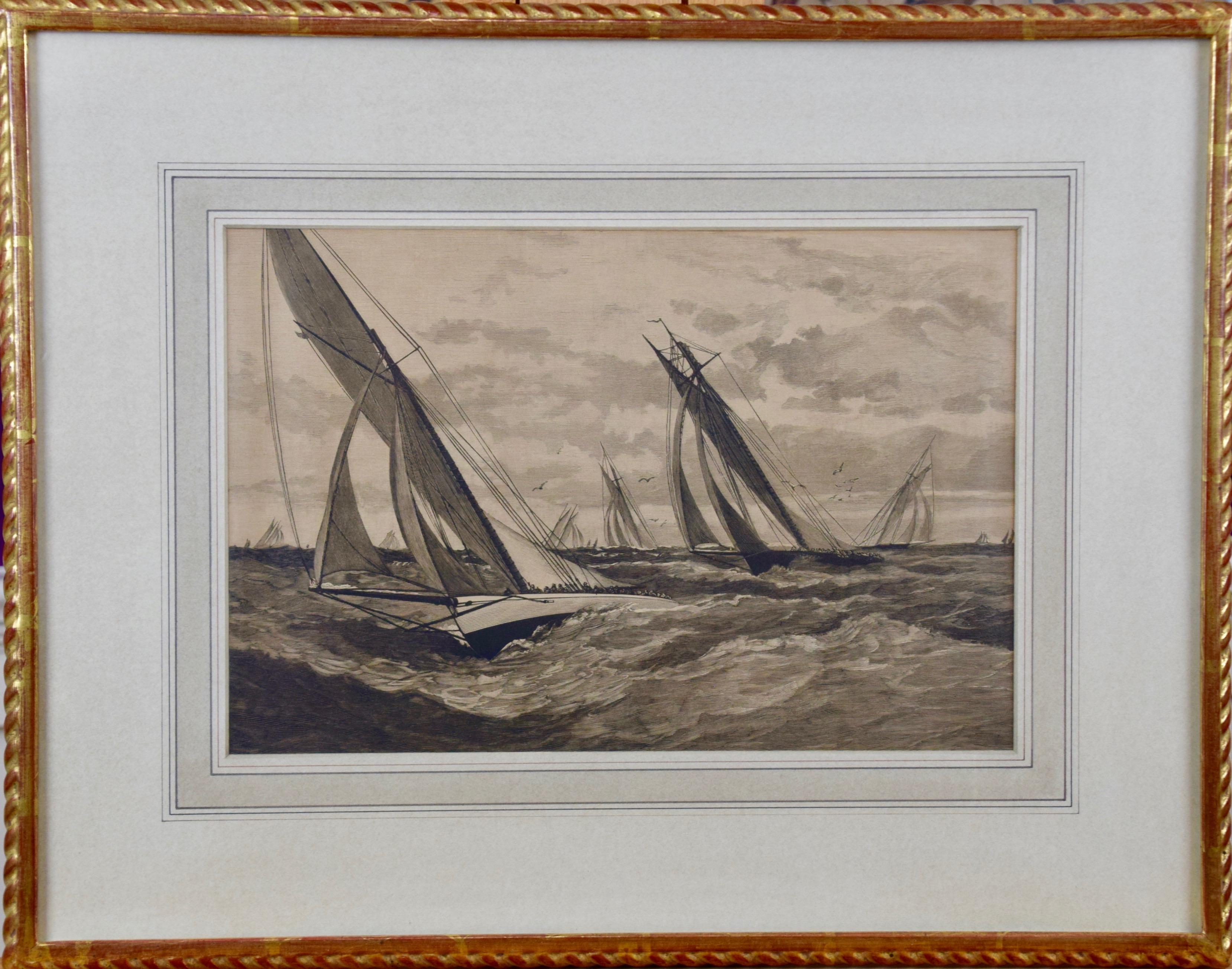 Three Engravings Depicting Sailing Yachts Competing in 1885 America's Cup Trials - Print by Unknown