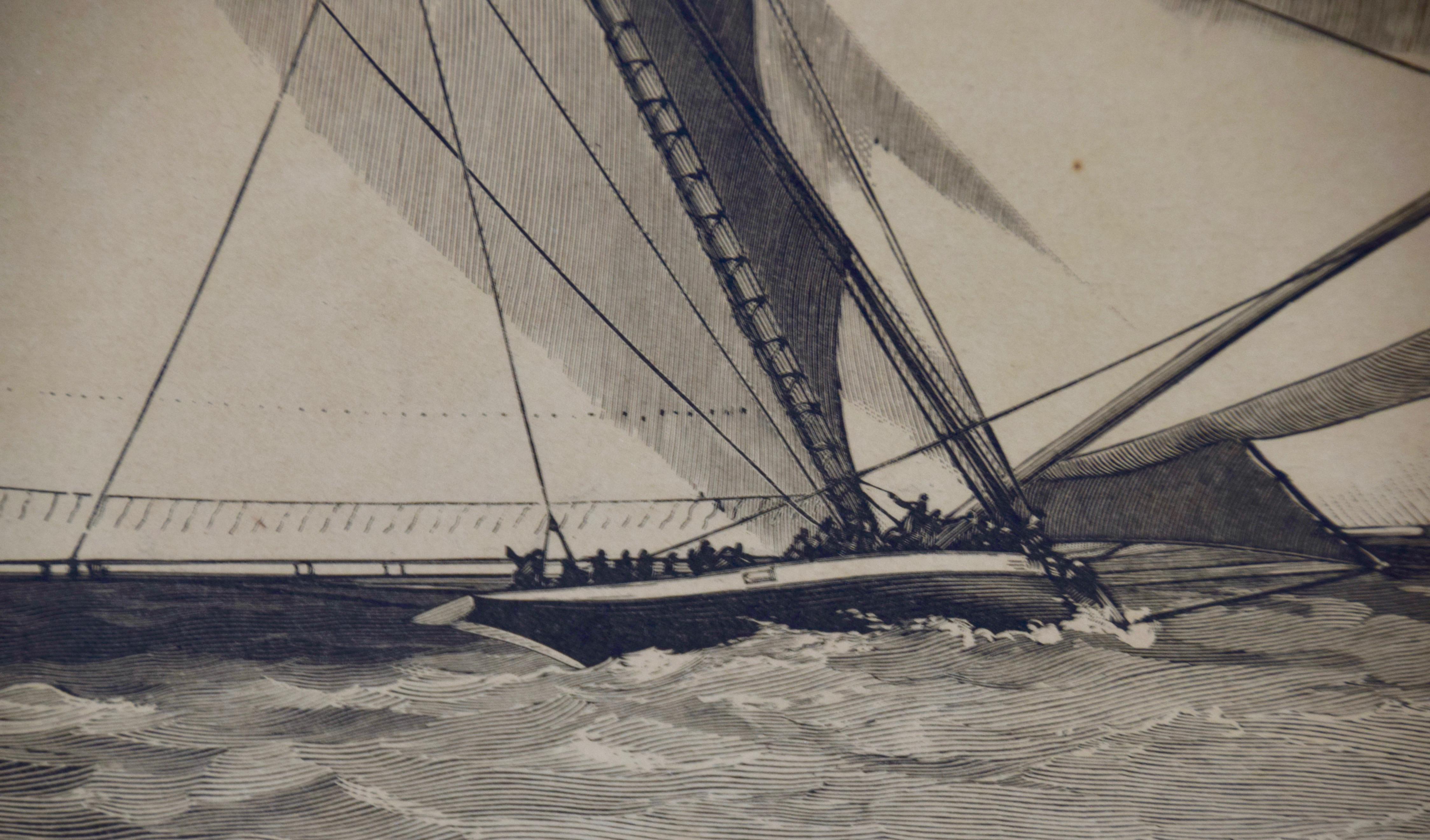 Three Engravings Depicting Sailing Yachts Competing in 1885 America's Cup Trials For Sale 6