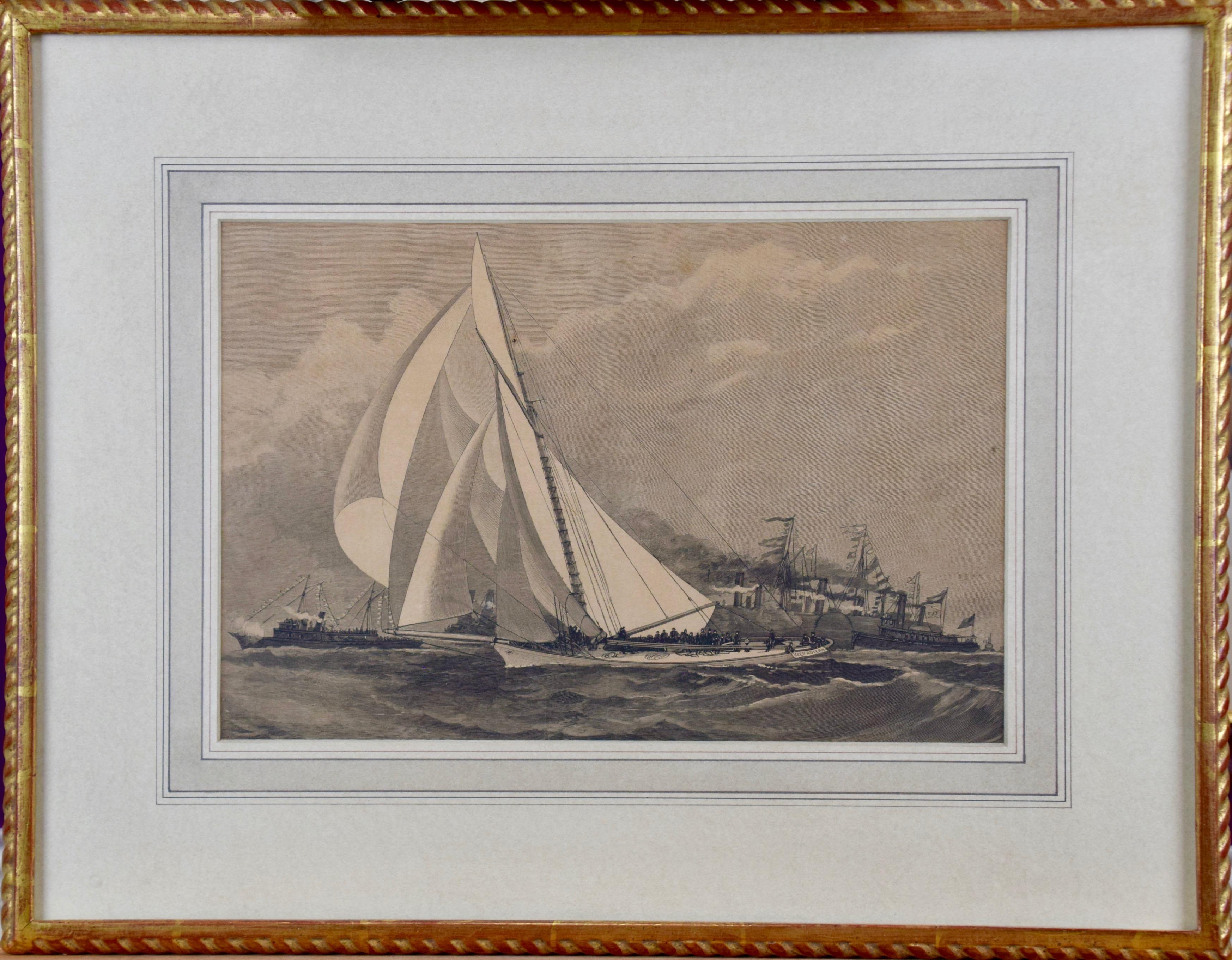 Three Engravings Depicting Sailing Yachts Competing in 1885 America's Cup Trials For Sale 8
