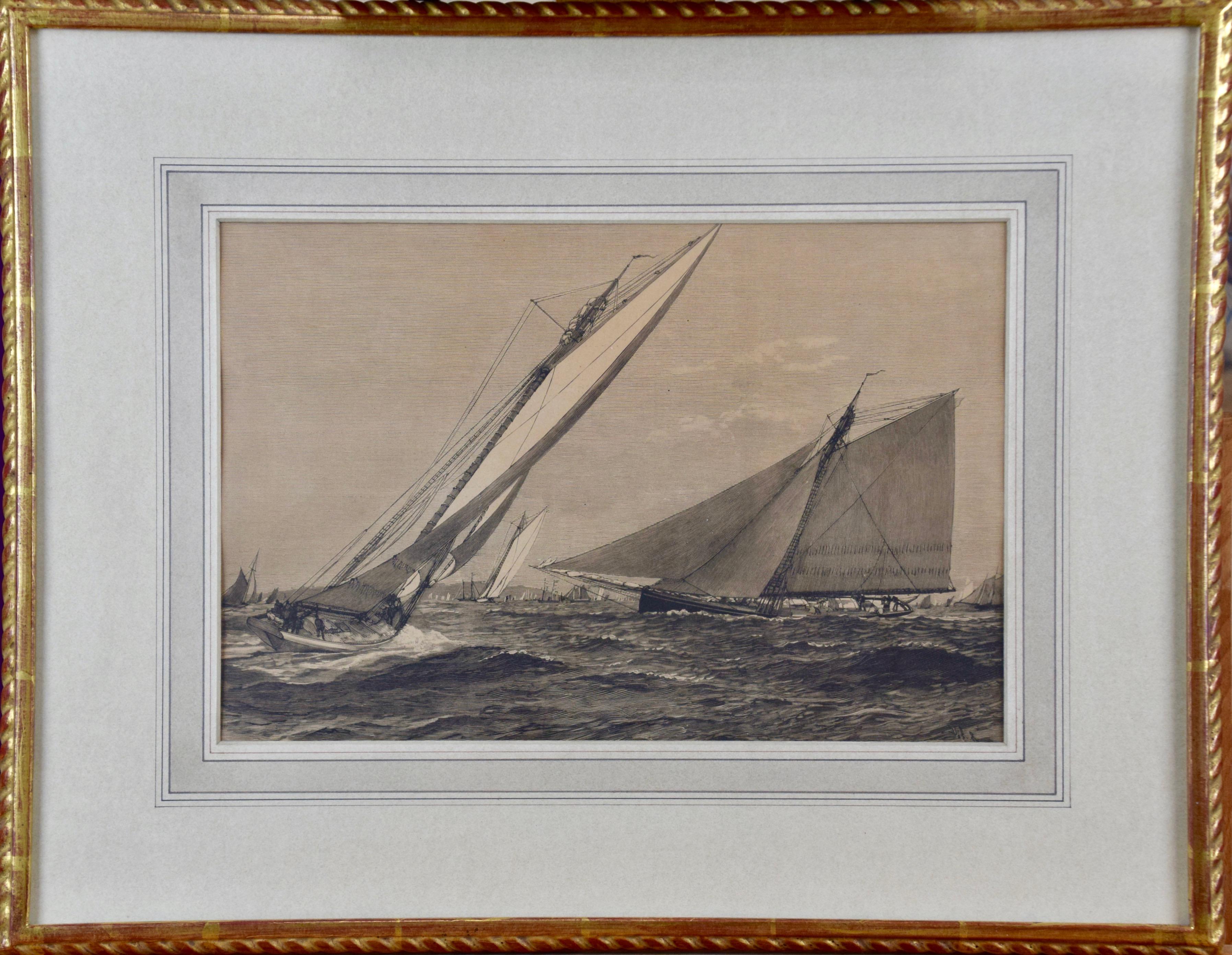 1885 America's Cup Sailing Yachts: Set of 3 Original 19th C. Engravings For Sale 7