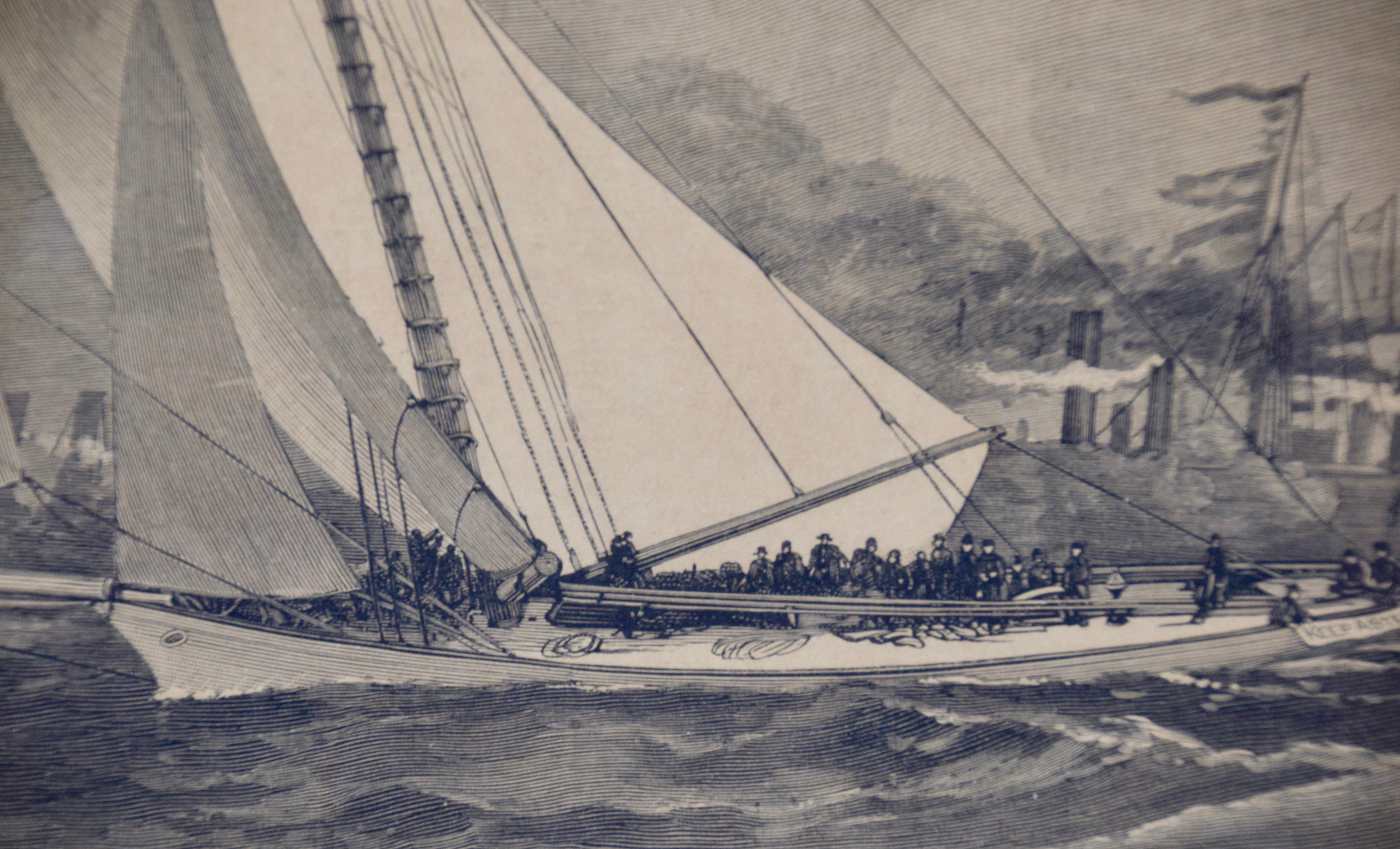 Three Engravings Depicting Sailing Yachts Competing in 1885 America's Cup Trials For Sale 10