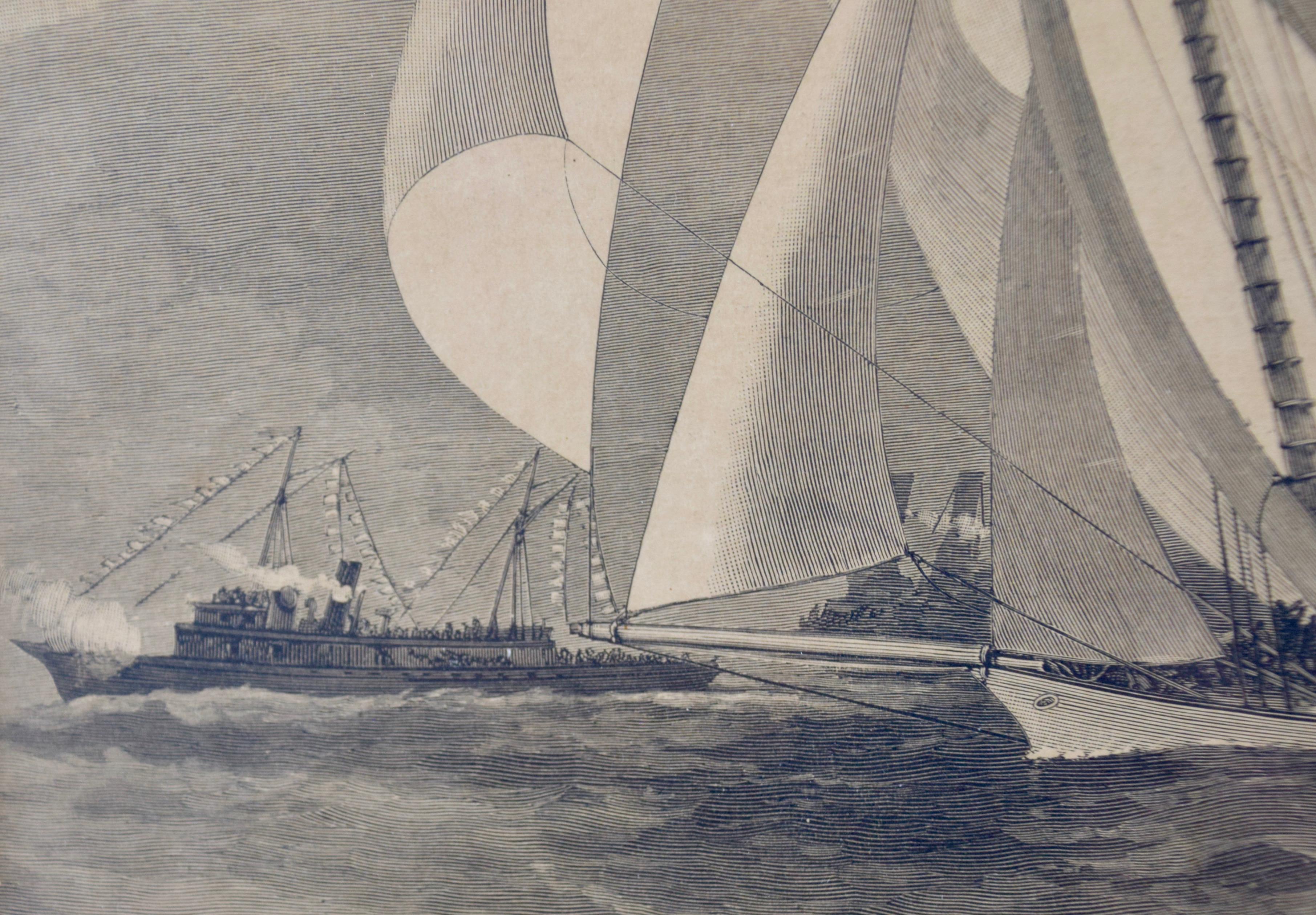 Three Engravings Depicting Sailing Yachts Competing in 1885 America's Cup Trials For Sale 12
