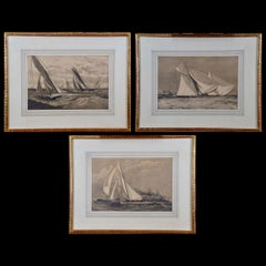 Three Engravings Depicting Sailing Yachts Competing in 1885 America's Cup Trials