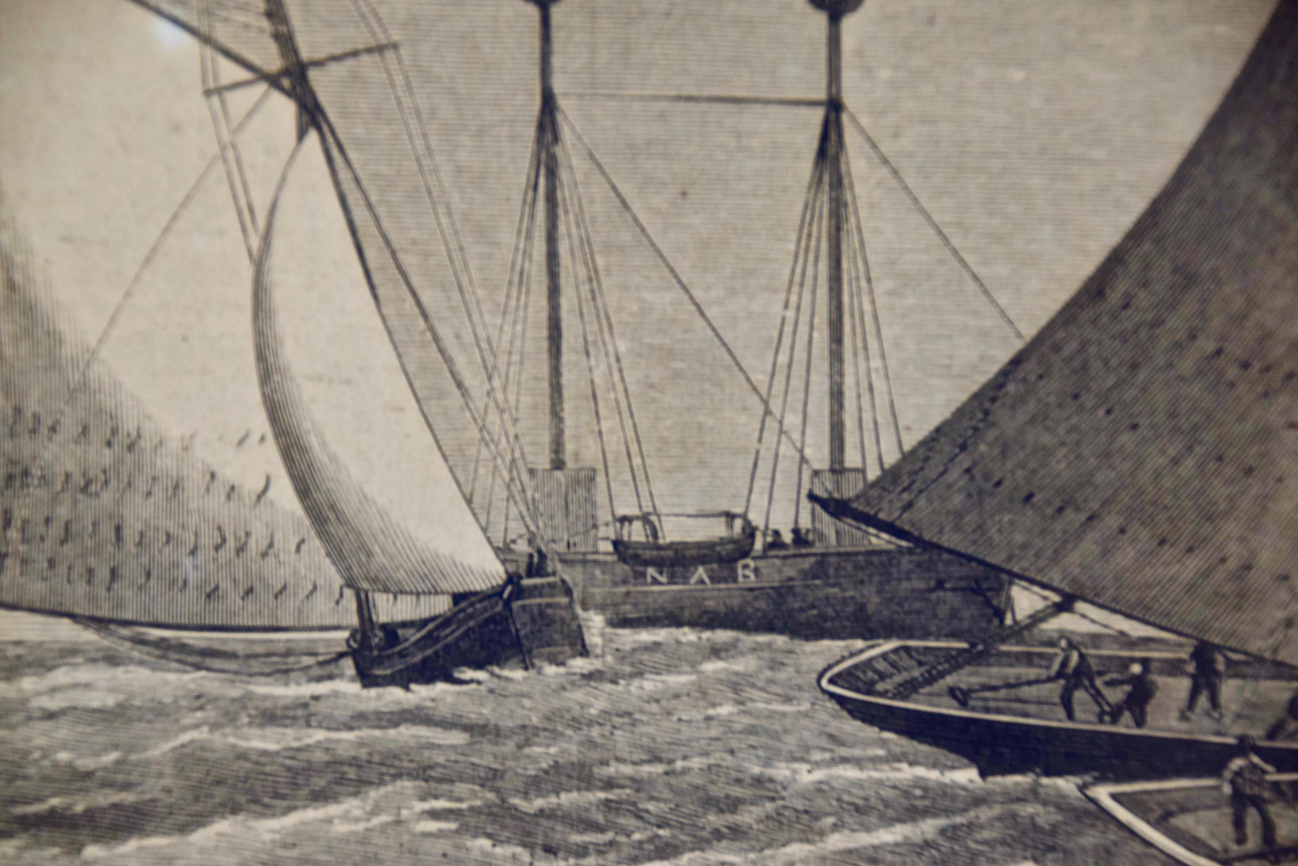 1885 America's Cup Sailing Yachts: Set of 3 Original 19th C. Engravings - Gray Print by Unknown