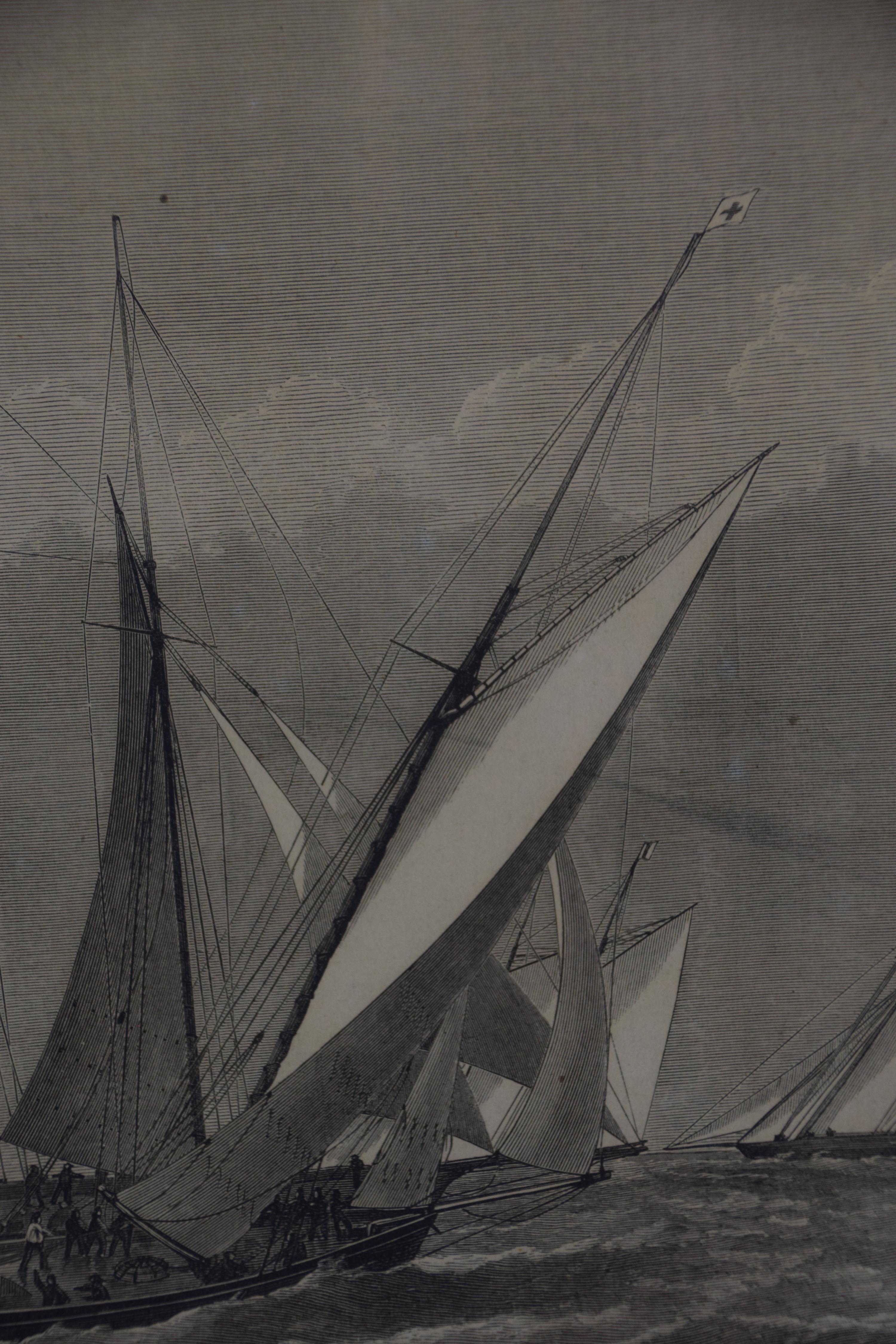 This is a set of three woodcut engravings produced in 1885 to commemorate the sailing yacht trials competition to determine the team to represent the United States in the America's Cup races off the New Jersey coast in that same year.

These three