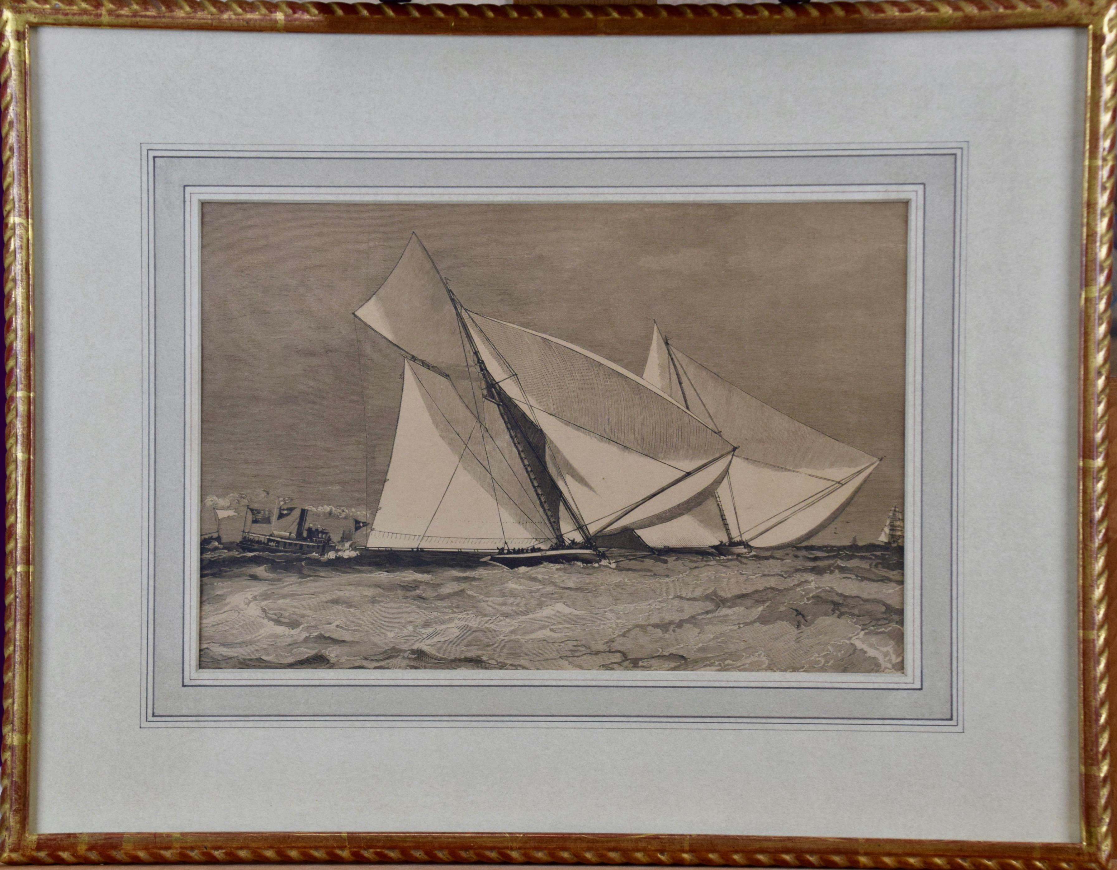 Three Engravings Depicting Sailing Yachts Competing in 1885 America's Cup Trials For Sale 3