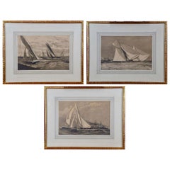 Antique Three Engravings Depicting Sailing Yachts Competing in 1885 America's Cup Trials