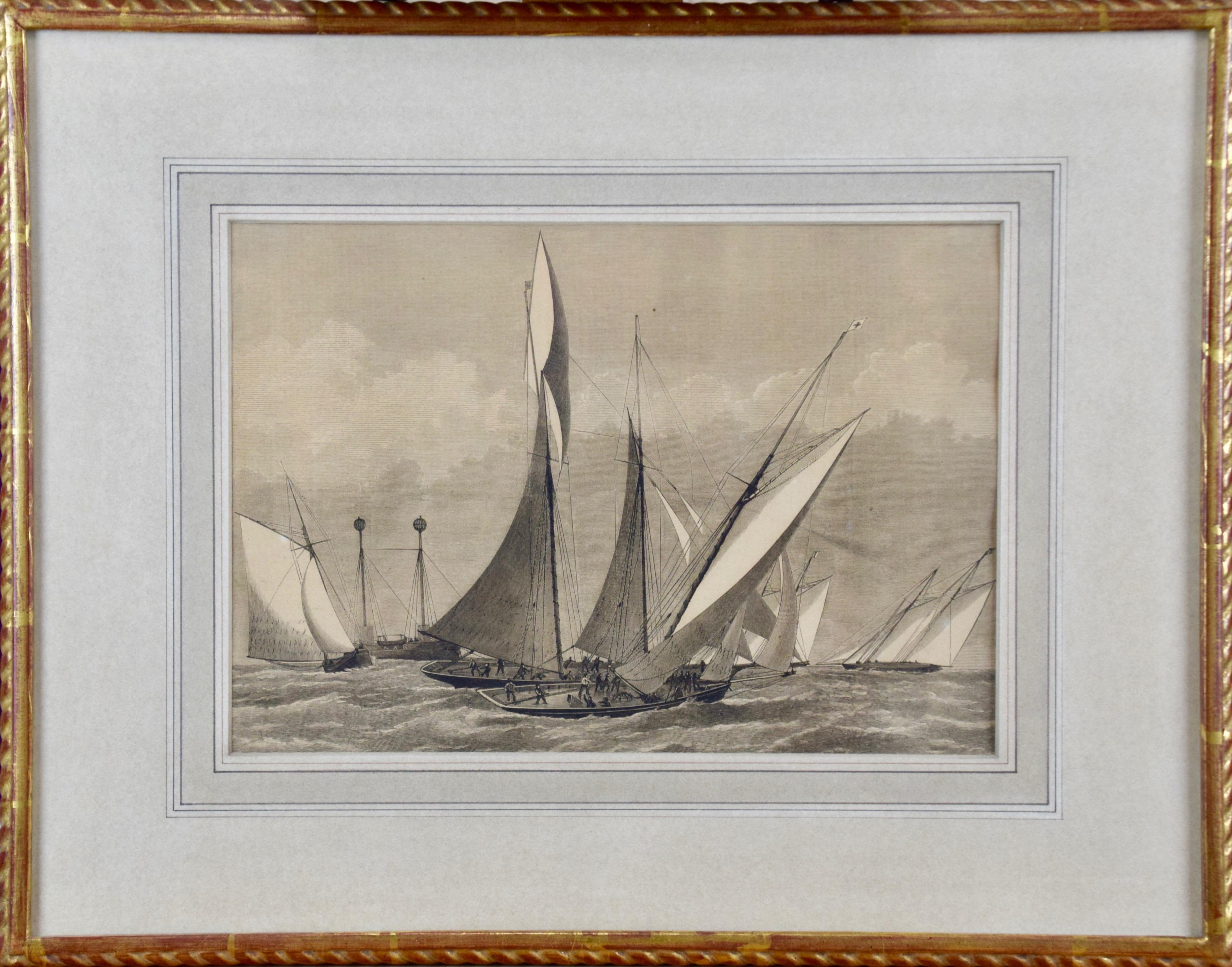 1885 America's Cup Sailing Yachts: Set of 3 Original 19th C. Engravings - Print by Unknown