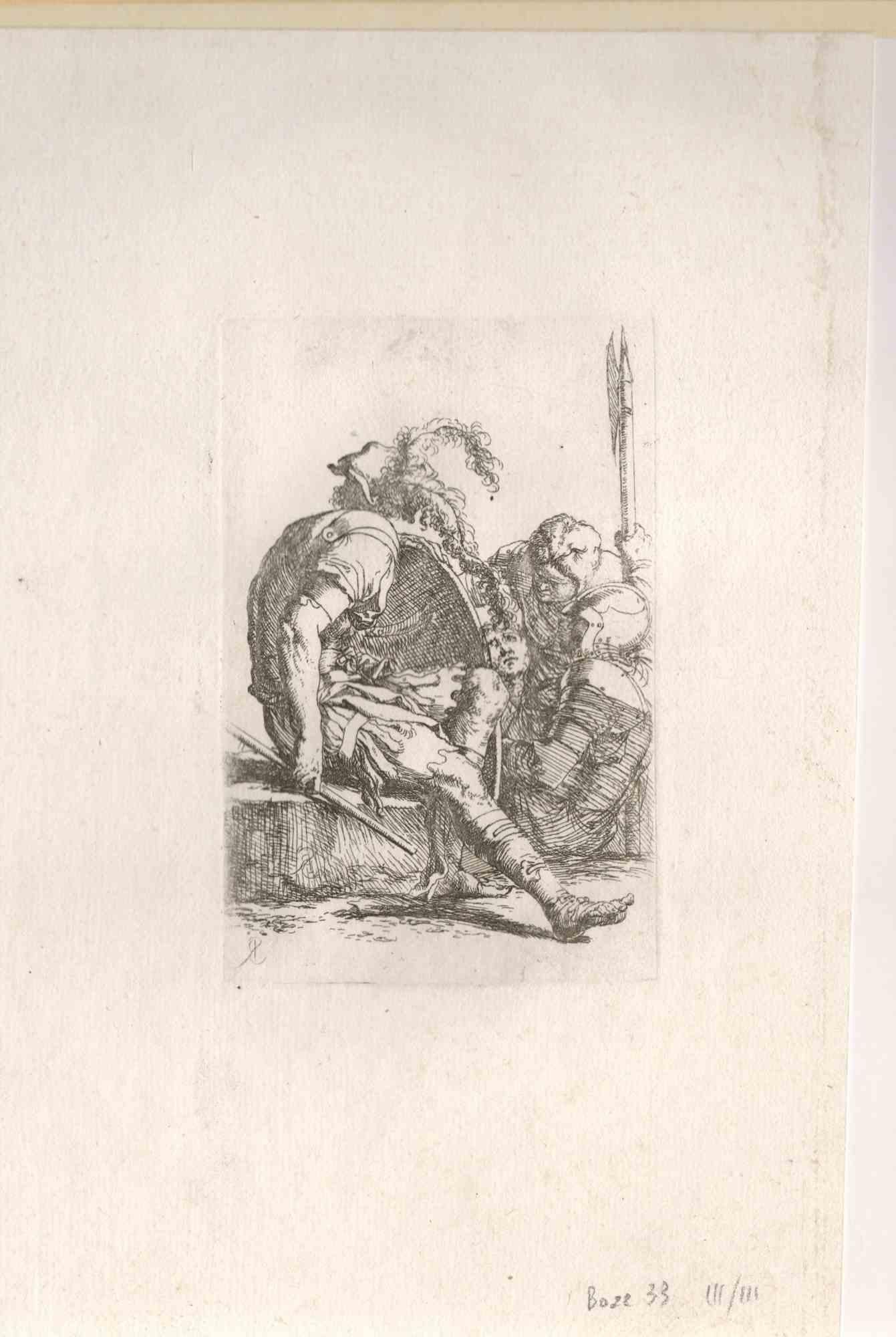 Three Engravings Of  Soldiers - Original Etching - 18th Century - Print by Unknown