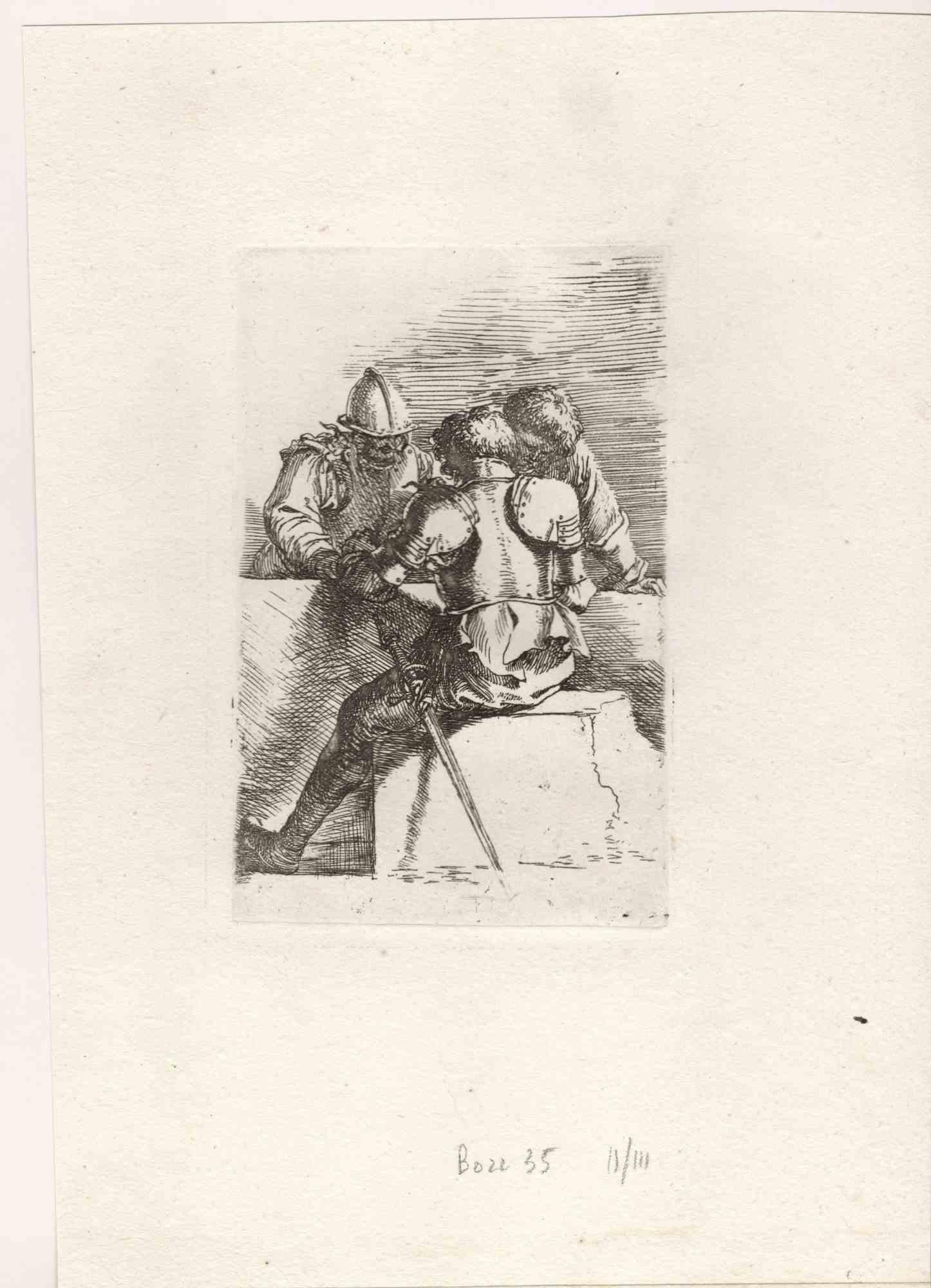 Three Engravings Of  Soldiers - Original Etching - 18th Century