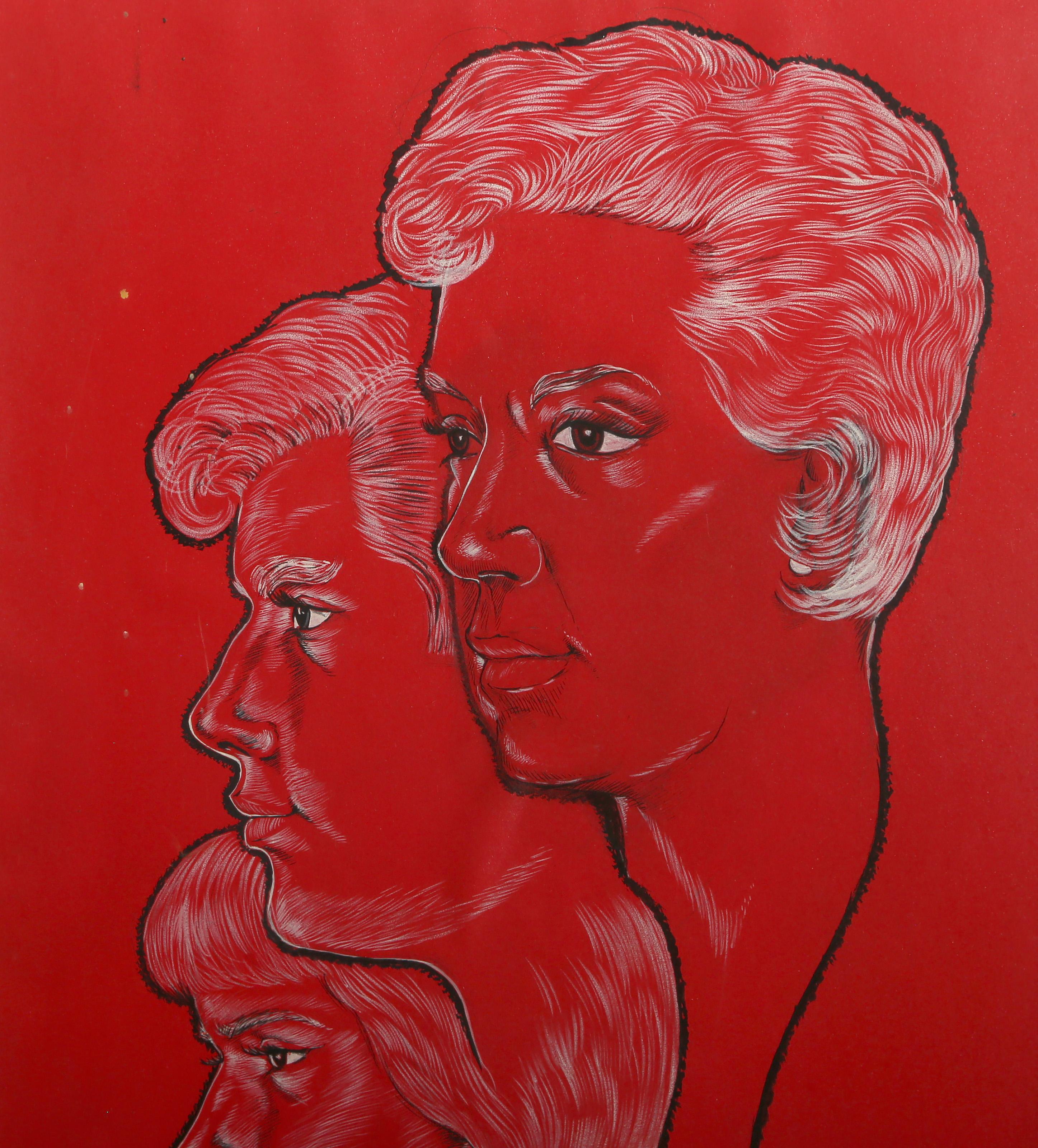 Three Faces, Modern Hand colored Lithograph by Sol Schreibman - Print by Unknown