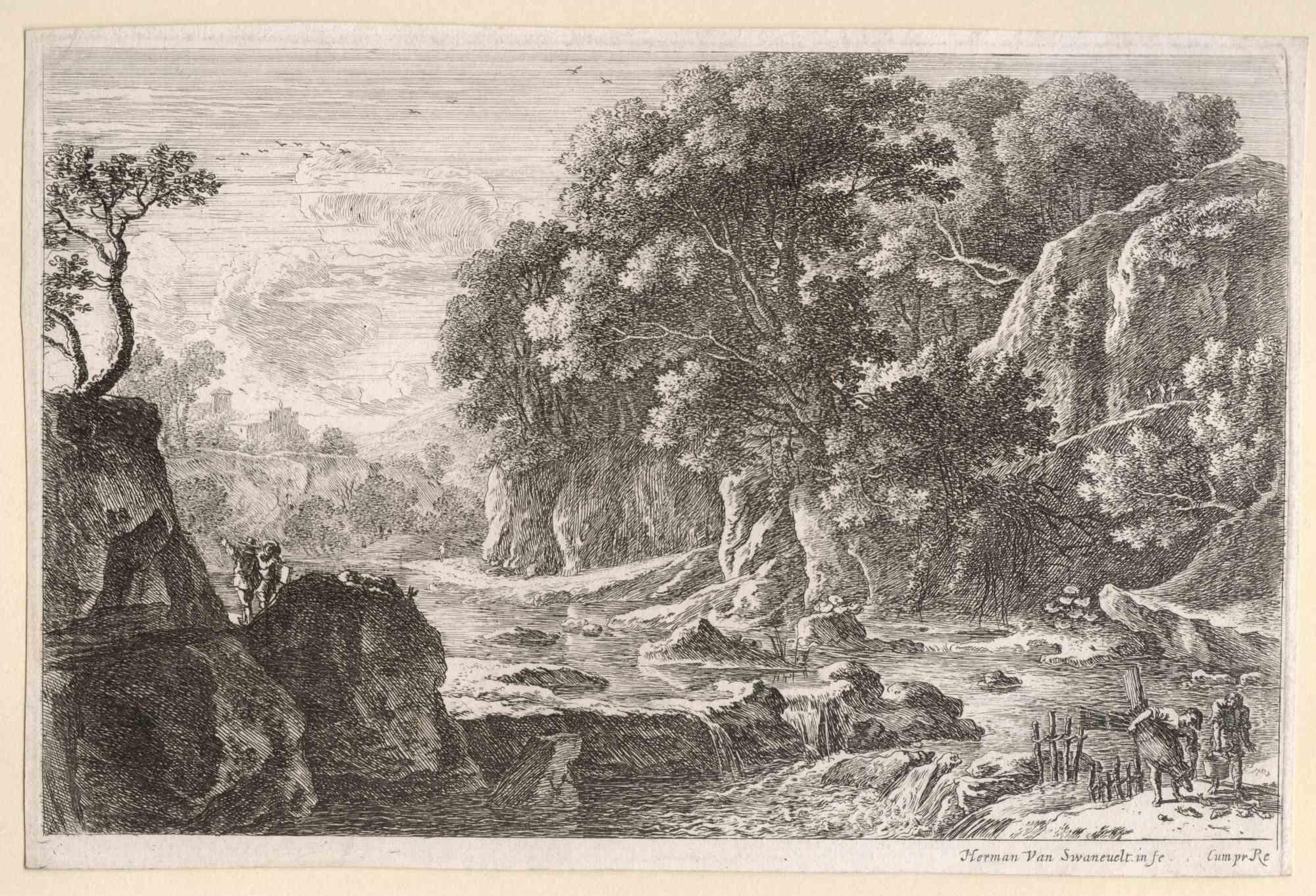 Three Romantic Landscapes - Etching - 19th Century - Print by Unknown