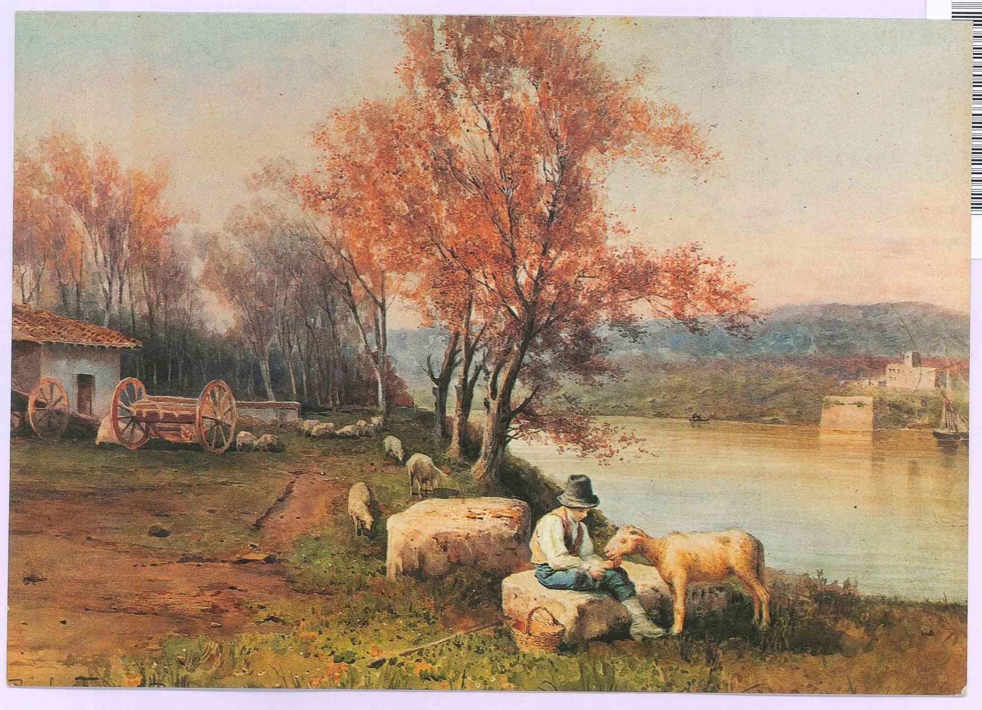 Landscape Print de Unknown - Tíber de  Marmorata, Roma - Postal vintage - Años 80