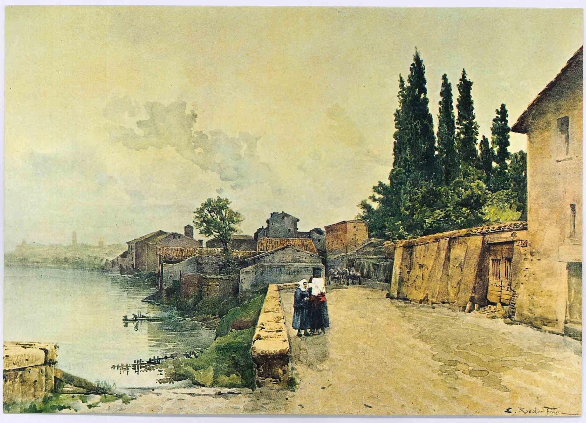 Landscape Print de Unknown - Río Tíber - Marmorata, Roma - Postal vintage - Años 80