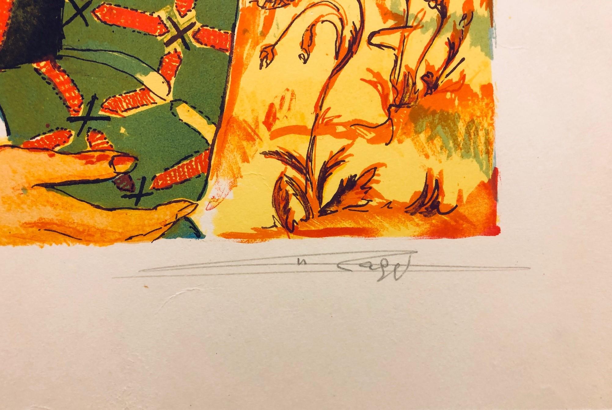 (Title Inknown) La signature de l'artiste en édition limitée n'est pas valide - Beige Portrait Print par Unknown
