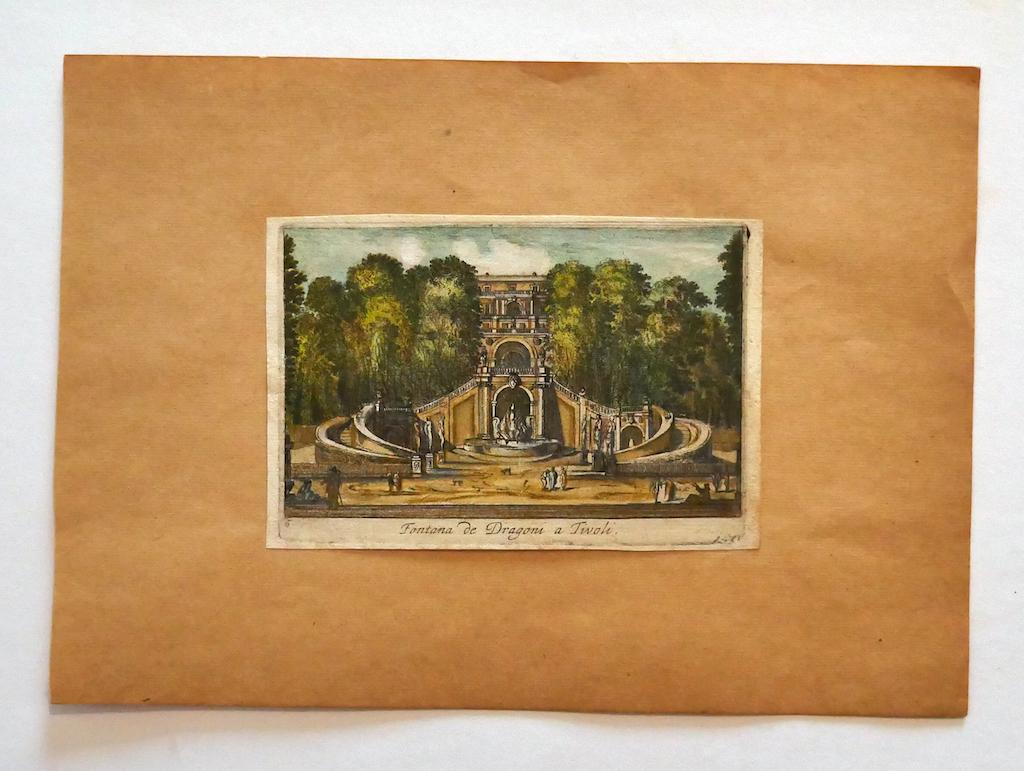 Tivoli - View of the Fountain of the Dragons- Original Etching - 19th Century - Print by Unknown