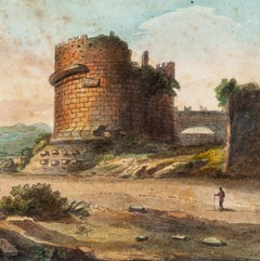 Tombe de Caecilia Metella - Aquarelle faite à la main - 19ème siècle