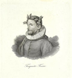 Ritratto di Torquato Tasso - Acquaforte originale su carta - XIX secolo