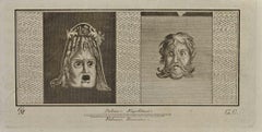 Tragische Masken im pompejanischen Fresco-Stil – Radierung – 18. Jahrhundert