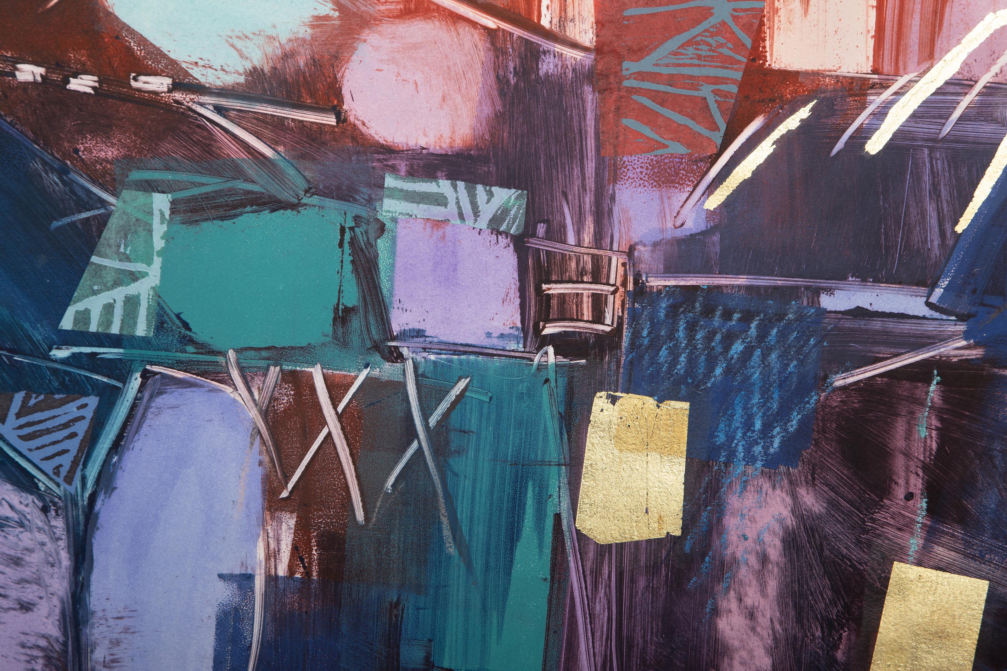 Trapeze City, Monoprint and mixed media by Manuel Rodriguez Jr. For Sale 1