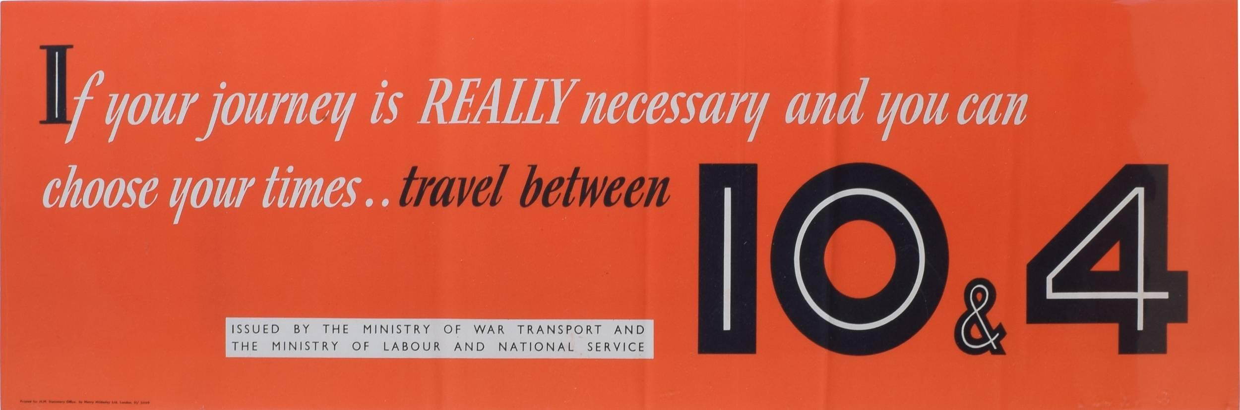 Travel between 10 and 4 original poster c.1943 - Print by Unknown