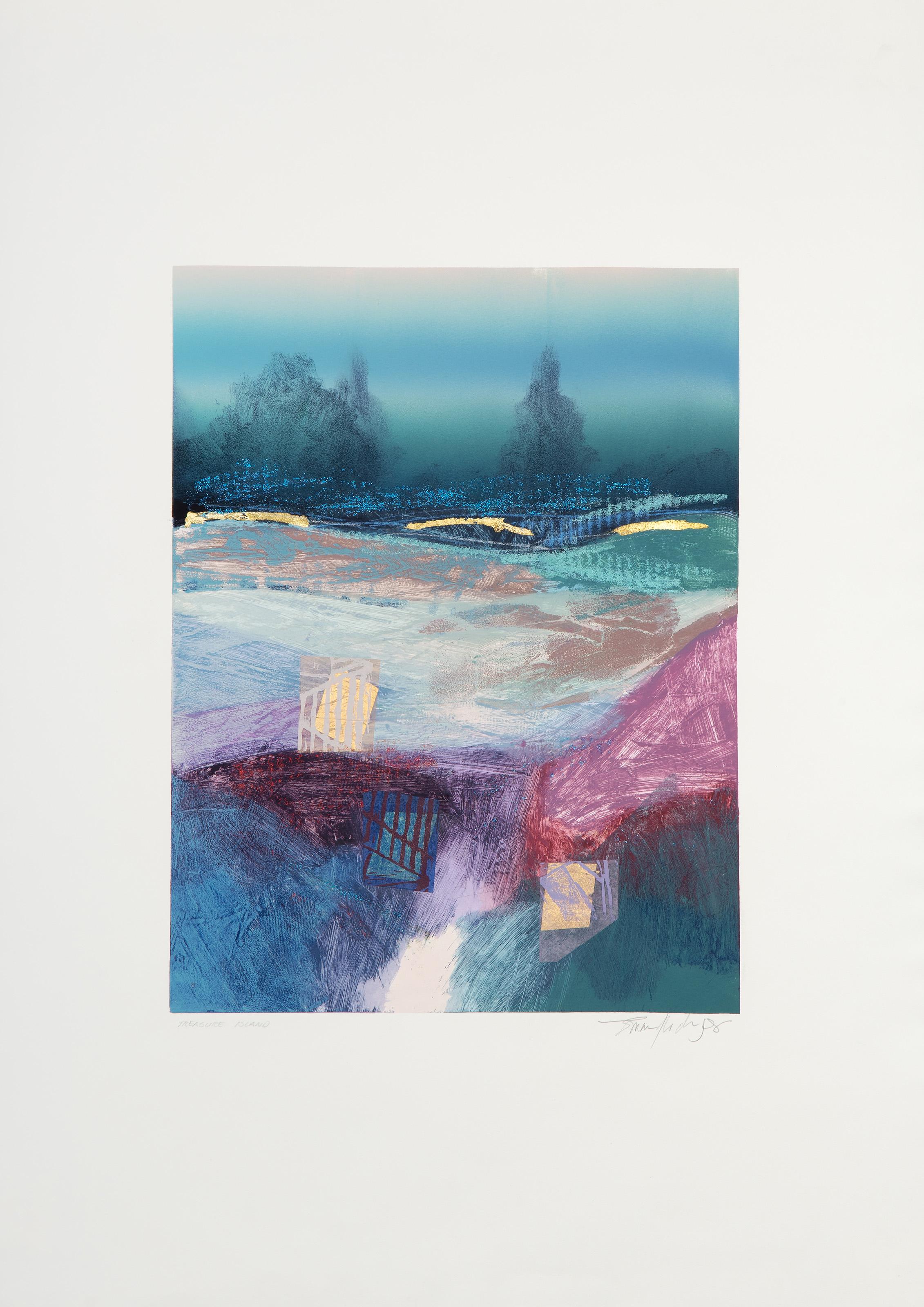 Manuel Rodriguez Jr., Filipino (1942 - ) -  Treasure Island. Medium: Monoprint and mixed media on BFK Rives, signed and titled in pencil, Edition: 1/1, Image Size: 23 x 17.75 inches, Size: 41.5 x 29.25 in. (105.41 x 74.3 cm) 