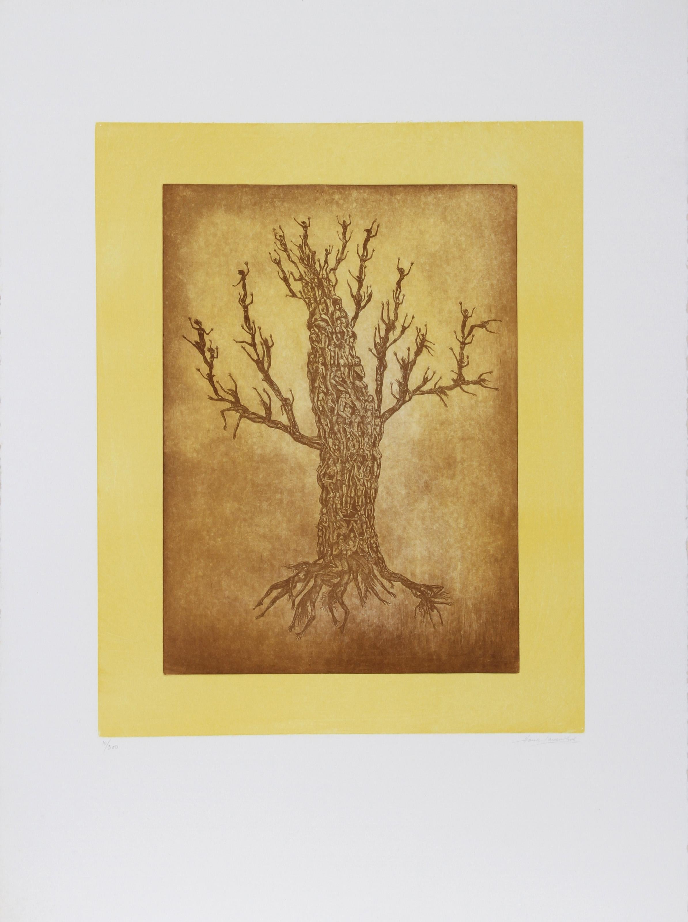Baum der Menschen, Surrealistische Aquatinta-Radierung von Hank Laventhol