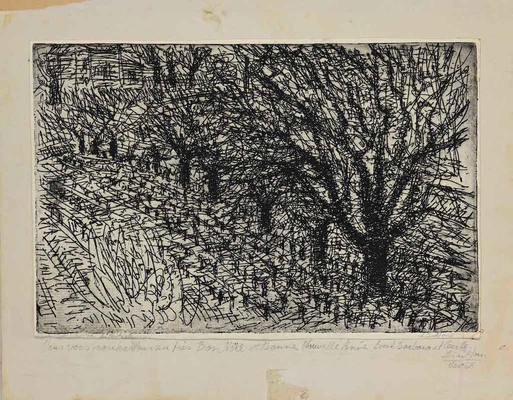 Unknown Landscape Print - Trees - Original Etching on Paper - Early 20th Century