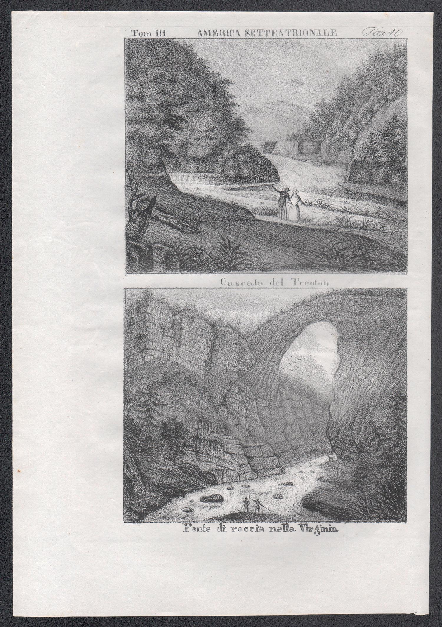 Trenton Falls and Rockbridge, Virginia, America, mid 19th century lithograph. - Print by Unknown