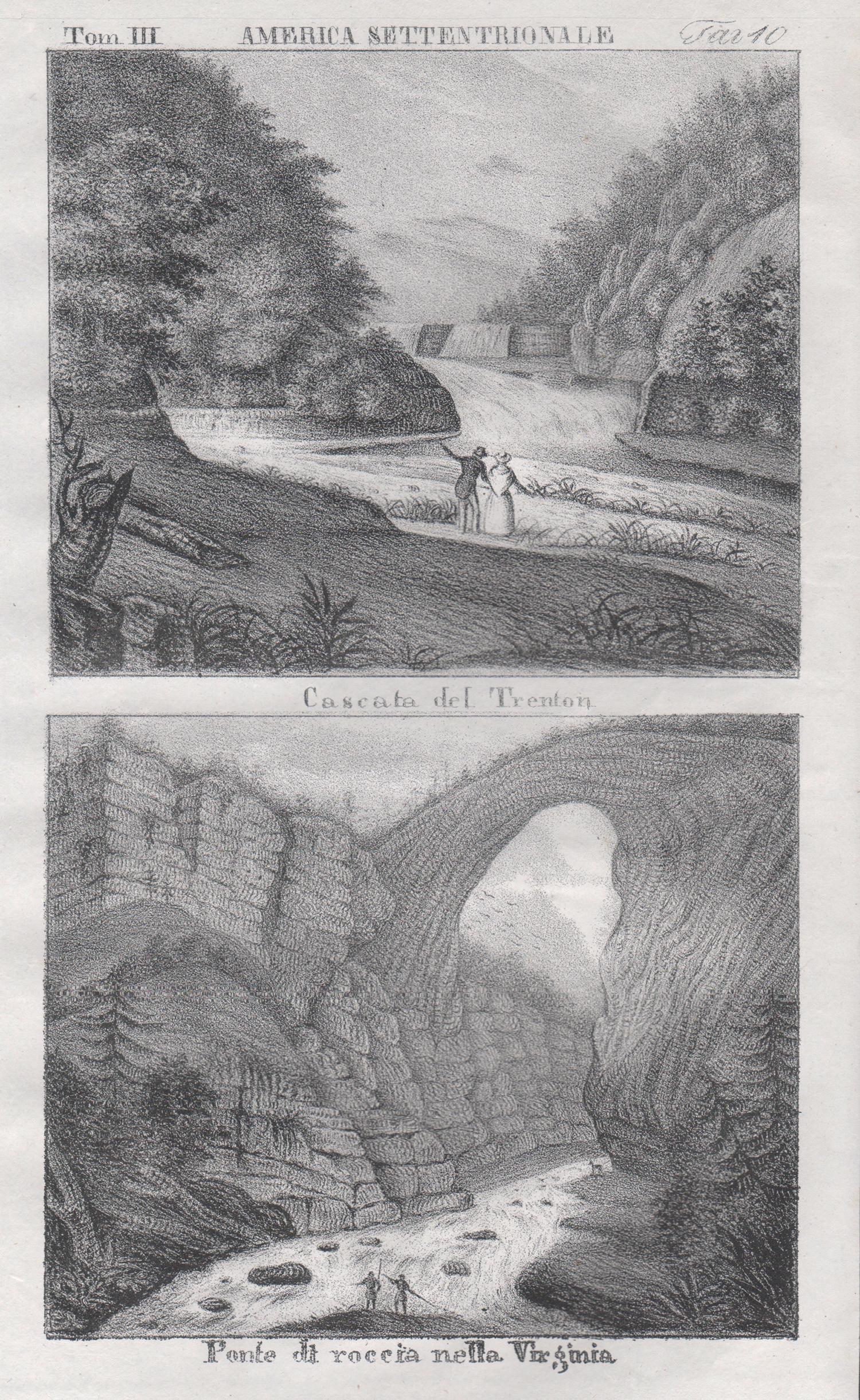 Trenton Falls and Rockbridge, Virginia, America, mid 19th century lithograph.