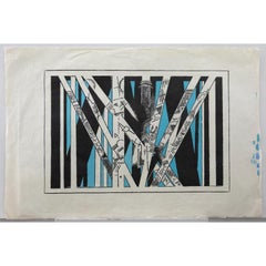 Trevor Frankland (1931-2011) - Linoprint del XX secolo, linee blu