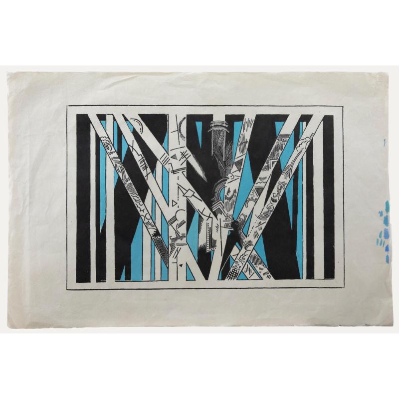 Trevor Frankland (1931-2011) - 20th Century Linoprint, Blue Lines