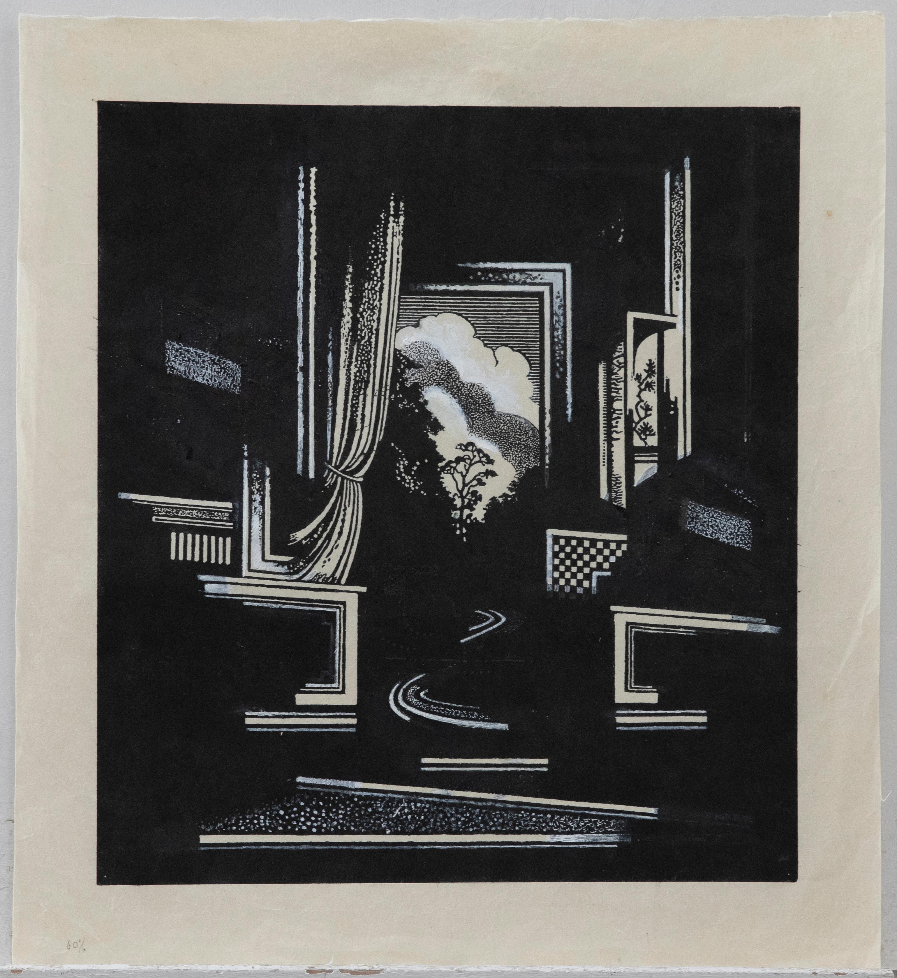 Trevor Frankland (1931-2011) - Linogravure du 20e siècle, fenêtre de soirée - Print de Unknown