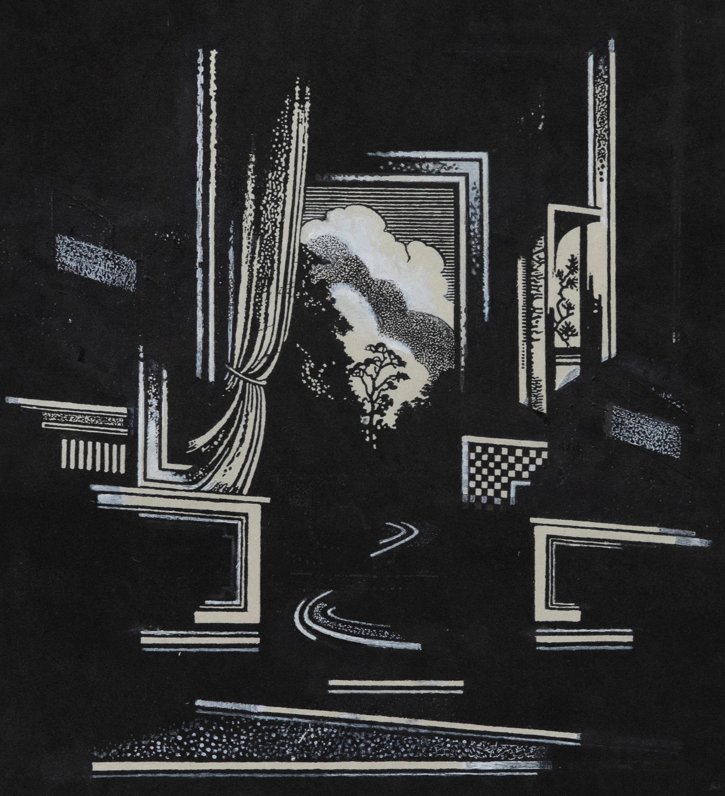 Unknown Interior Print – Trevor Frankland (1931-2011) – Linodruck des 20. Jahrhunderts, Abendfenster