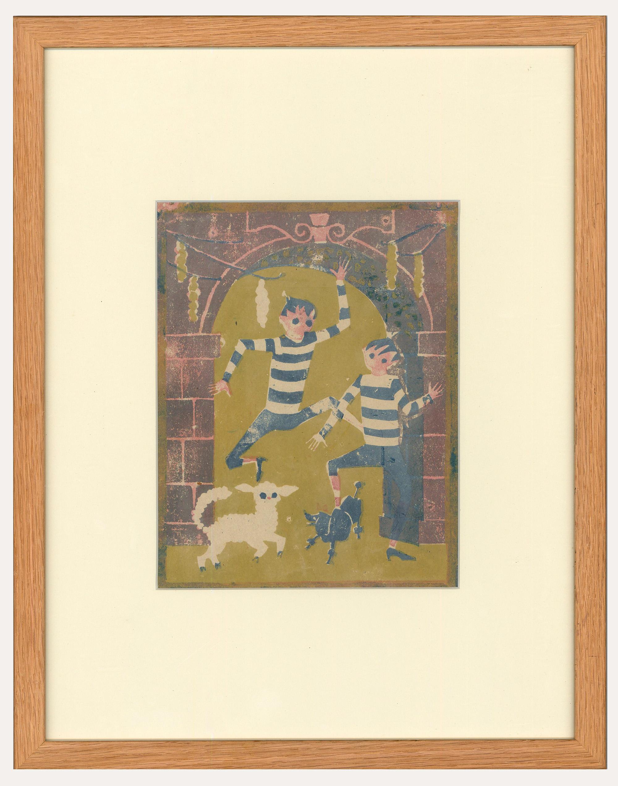 Unknown Animal Print - Trevor Frankland (1931-2011) - Framed 20th Century Linoprint, Disobedient Duo