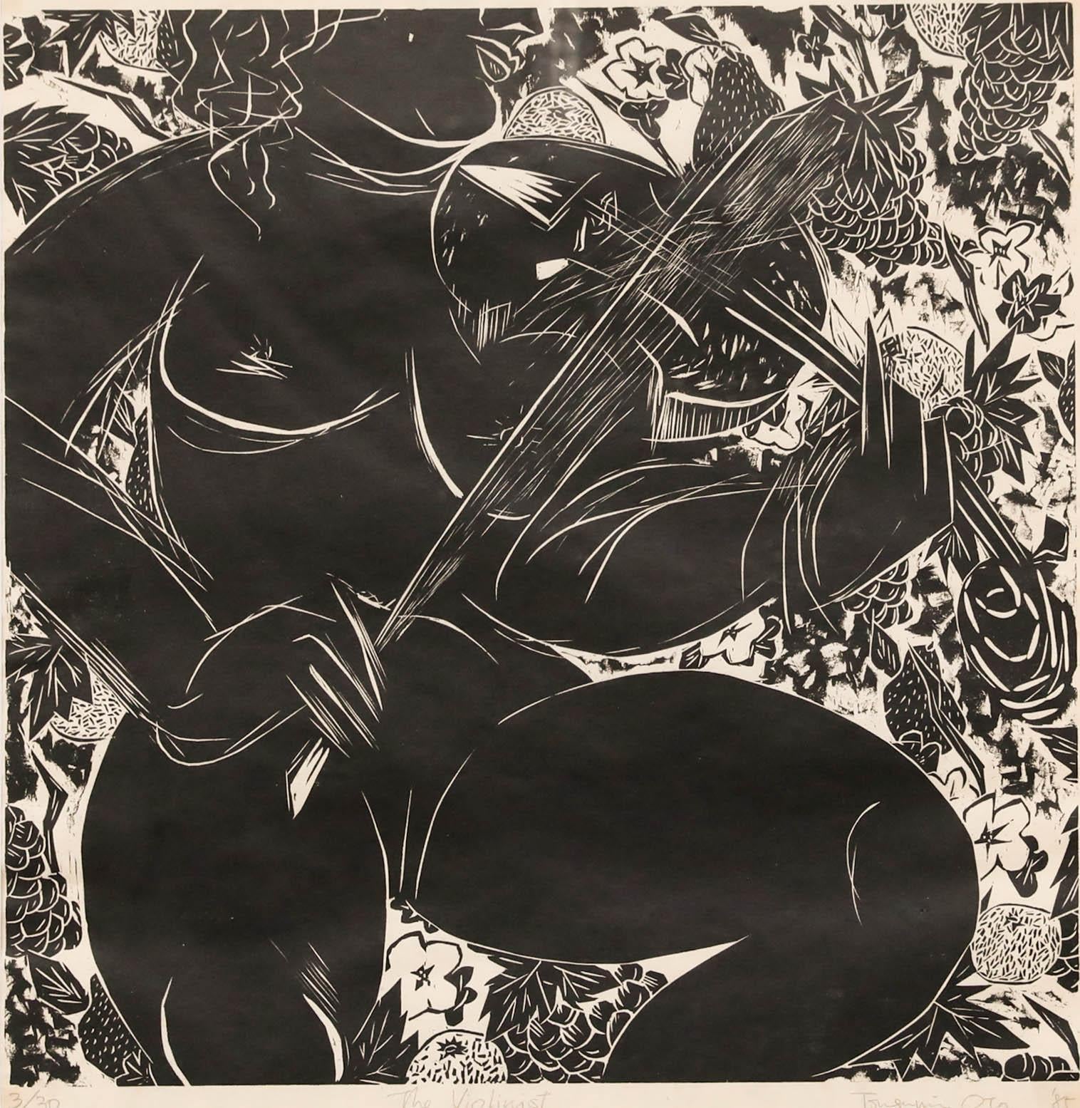 Tsugumi Ota (b.1951) - 1985 Linoprint, The Violinist - Print by Unknown