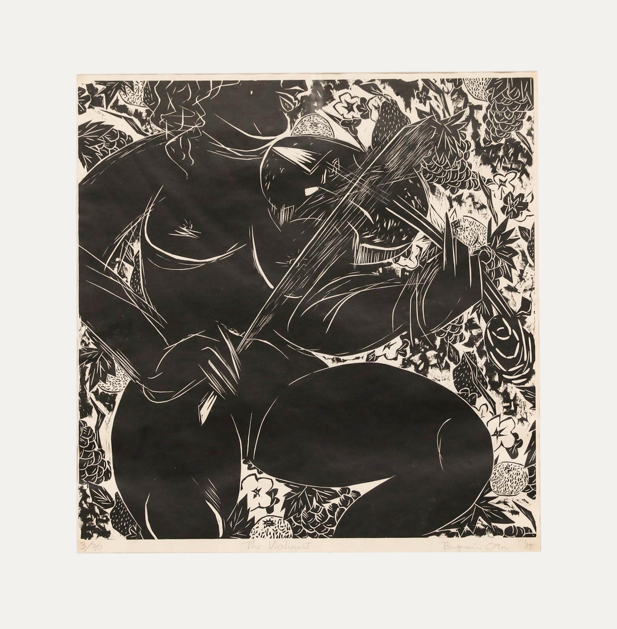 Unknown Nude Print - Tsugumi Ota (b.1951) - 1985 Linoprint, The Violinist